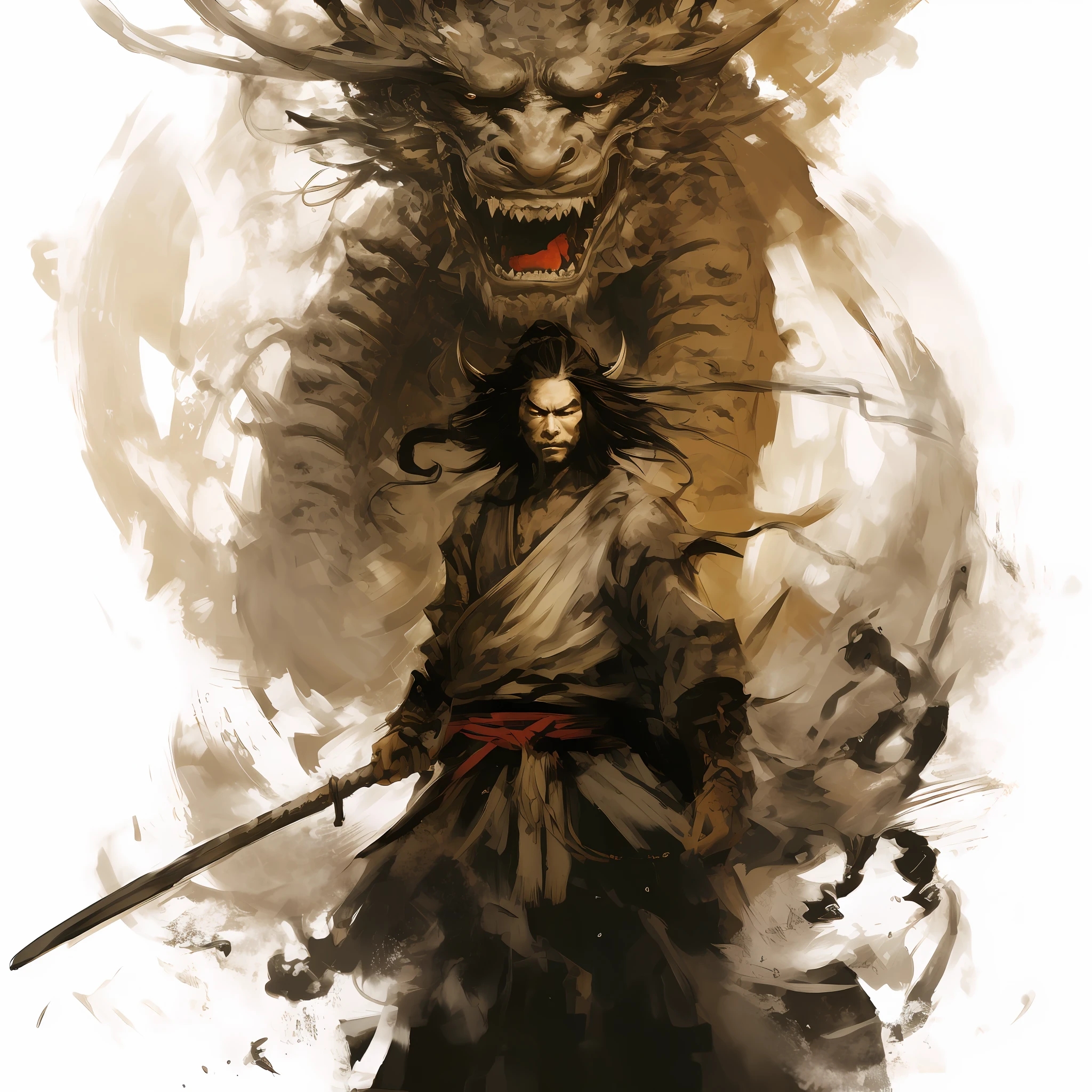 arafed image of a man with a sword and a demon, samurai with demon mask, rob rey and kentaro miura style, demon samurai, by Yang J, inspired by Kanō Hōgai, demon samurai warrior, yiqiang and shurakrgt, rob rey and kentarõ miura style, by Tyler Jacobson
