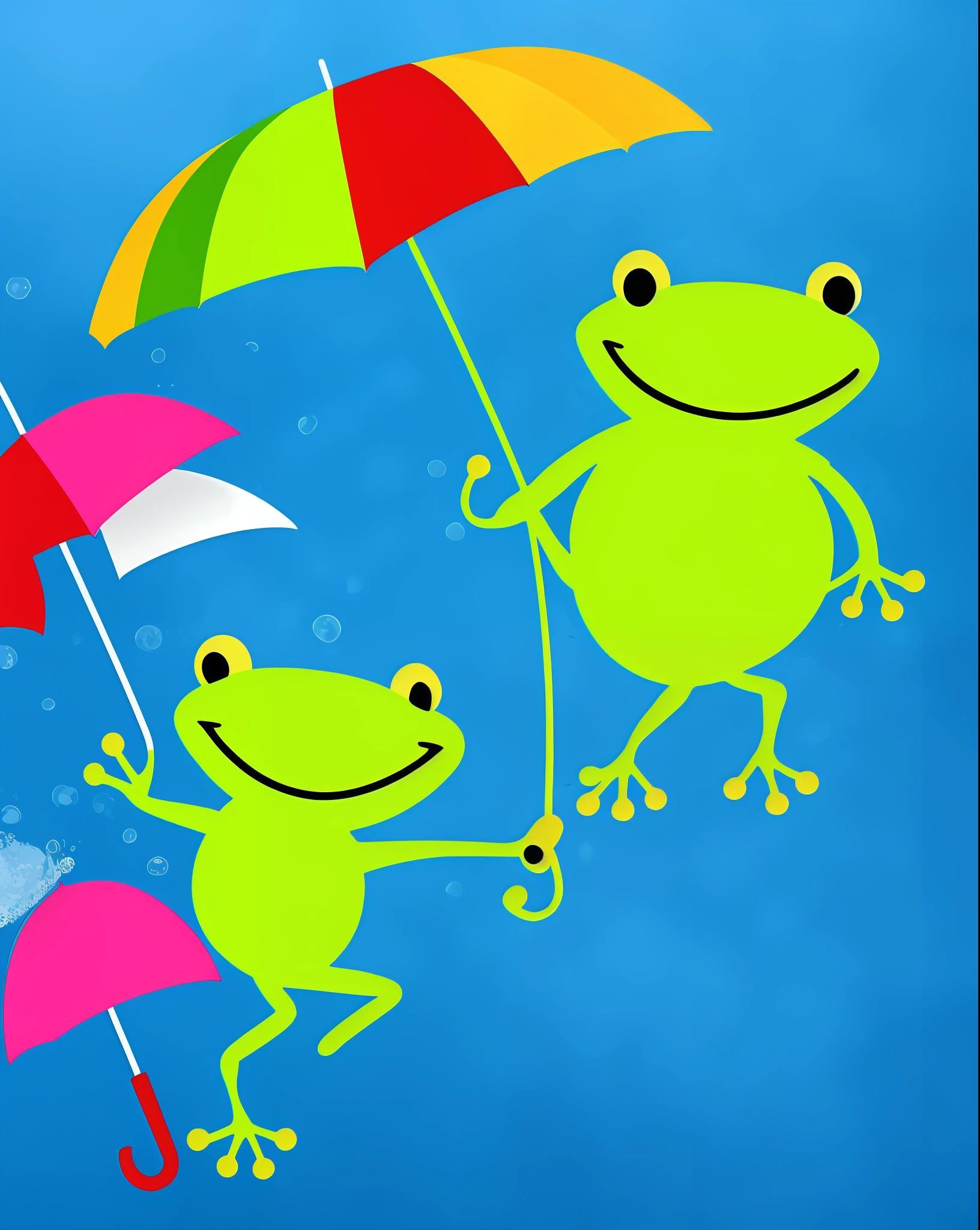 frog, holding a colorful umbrella, raining, snow-white background, empty background,