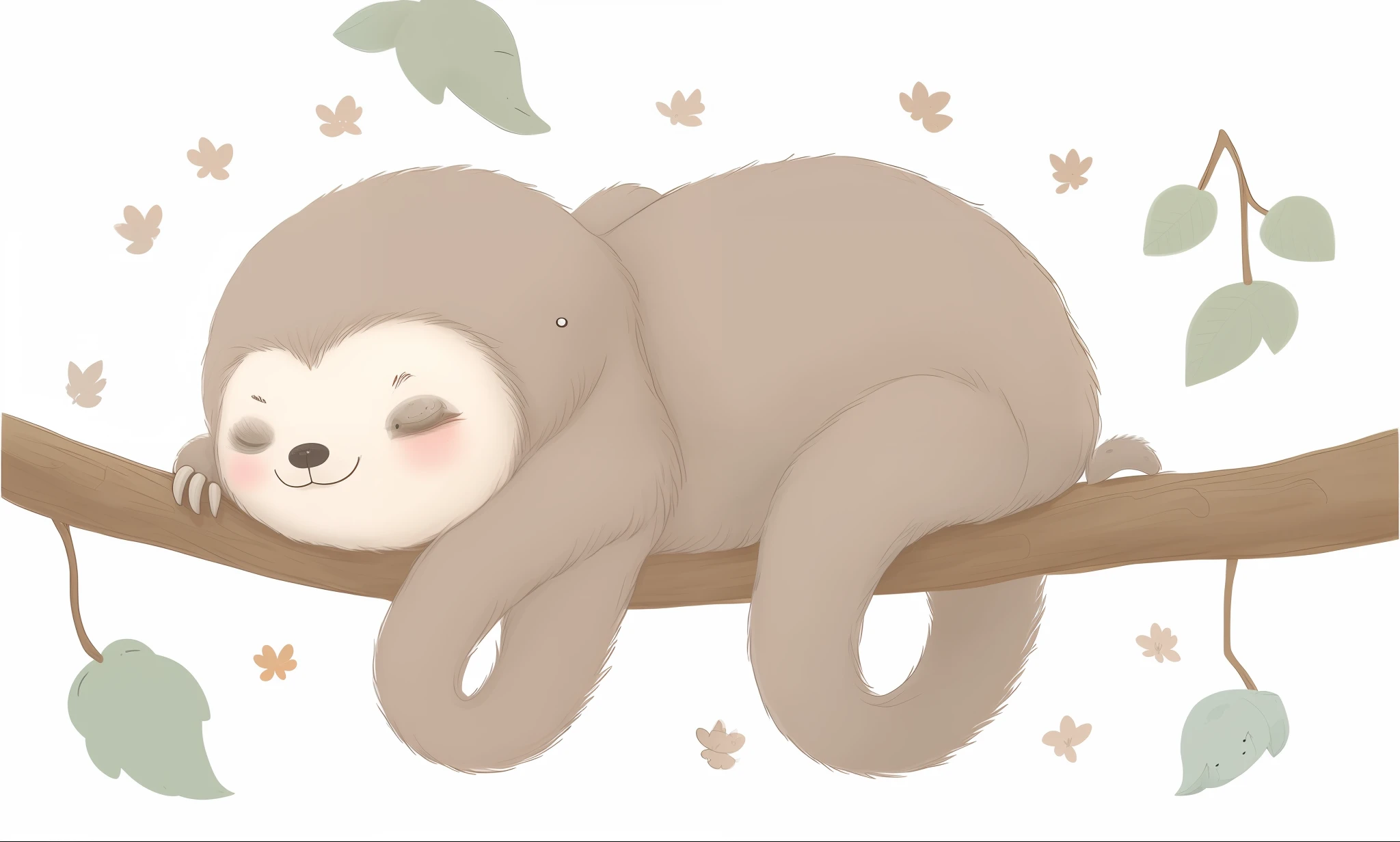 there is a drawing of a sloth sleeping on a tree branch, animal sloth, sloth, anthropomorphic sloth, 🐋 as 🐘 as 🤖 as 👽 as 🐳, dreamy illustration, cute illustration, illustration!, awwwww, aww, illustrated in whimsical style, illustrations of animals, uwu, an illustration, sleepy feeling, whimsical beaver, sleepy, digital illustration