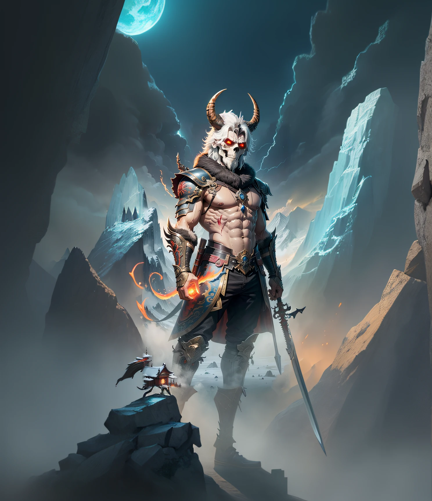 a close up of a man with a horned head and a sword, fantasy warrior, male warrior, by Yang J, fantasy art behance, epic fantasy art style, epic fantasy character art, picture of an adult male warrior, epic fantasy digital art style, a fantasy warrior, fantasy card game art, epic fantasy style art, digital fantasy art )