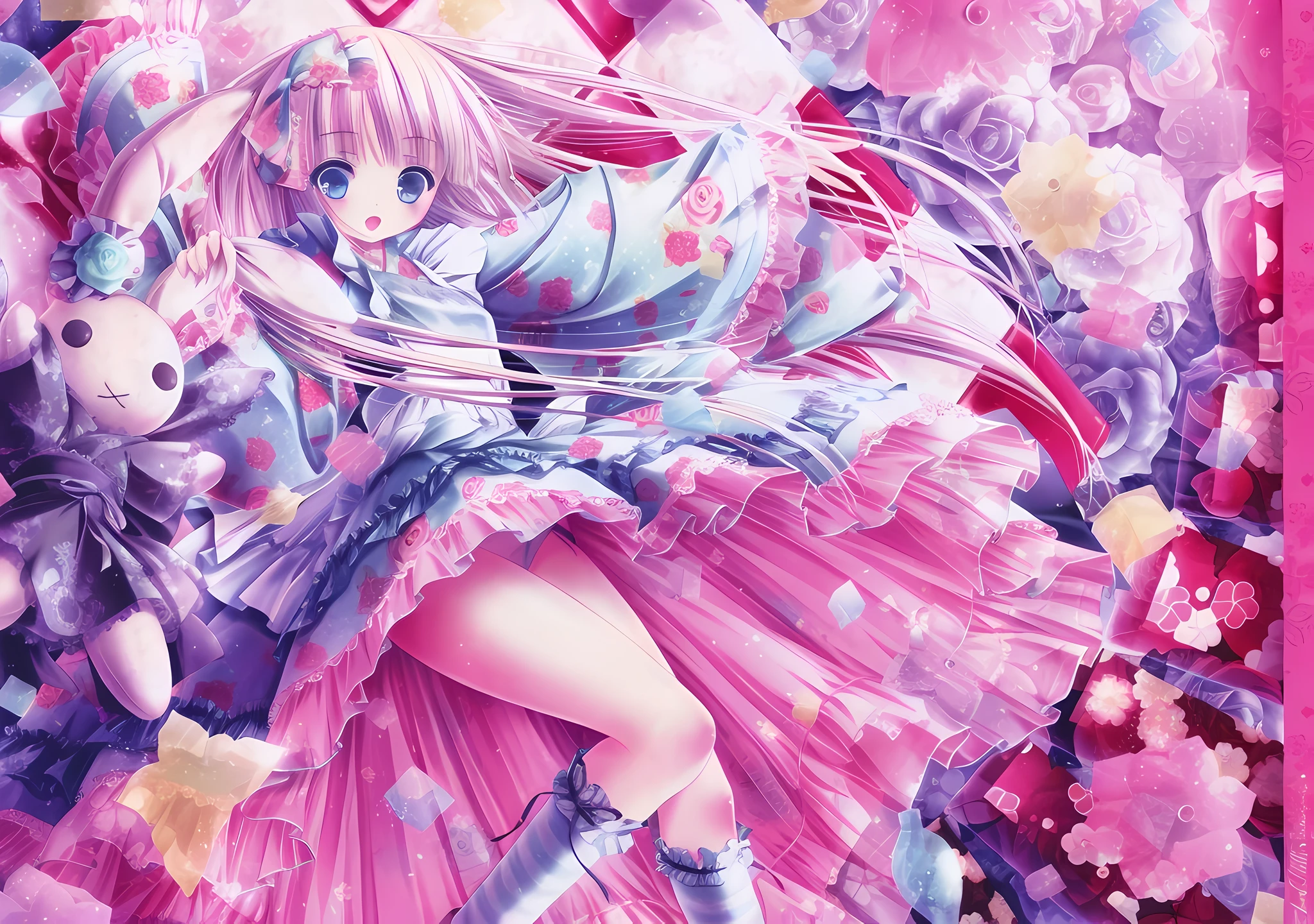 anime girl in a pink dress laying on a bed of flowers, loli in dress, beautiful anime artwork, cute anime waifu in a nice dress, high definition anime art, splash art anime loli, beautiful anime art, anime princess, portrait of magical lolita girl, beautiful fantasy anime, beautiful anime girl, anime style 4 k, detailed key anime art, nightcore