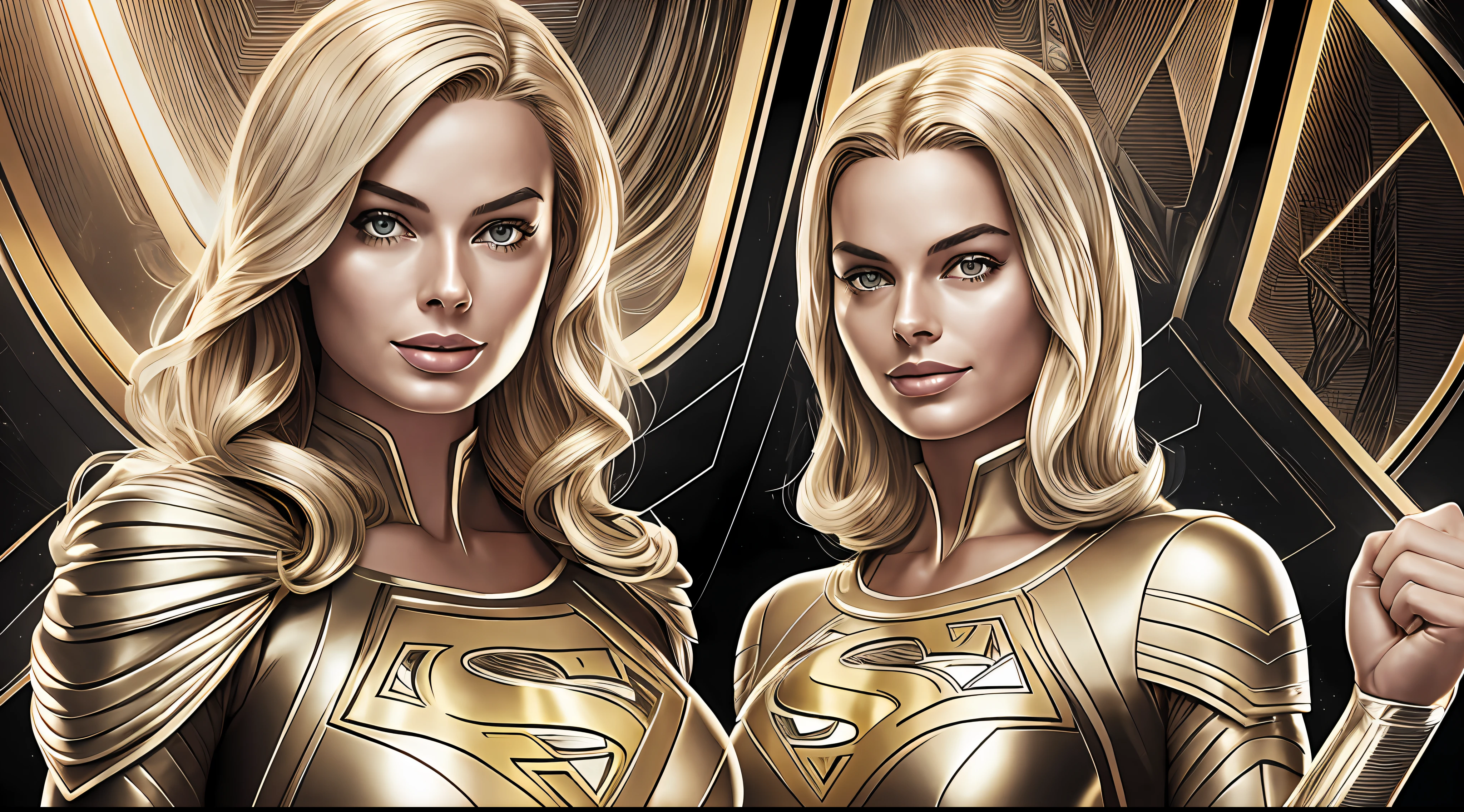 Margot Robbie beautifully in a silver and gold costume with a Superman symbol on her chest, Power Girl, Supergirl, Chris Moore. artgerm, beautiful comic art, extremely detailed artgerm, female superhero proportions, superhero body, high detail comic book art, artgerm julie bell beeple, dc comics art style, perfect ???????, hands with 4 fingers and 1 thumb, rendered in 8K resolution for high quality detail, 8K image quality, 8K high resolution image, hyper detailed, super realistic, intricate details
Negative prompts --auto --s2