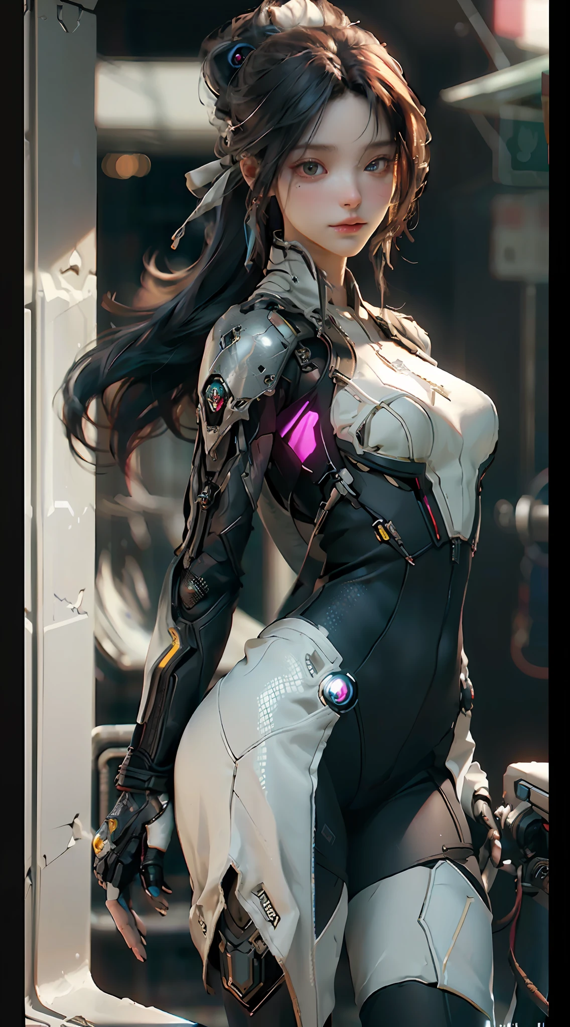 ((Best quality)), ((masterpiece)), (detailed:1.4), 3D, an image of a beautiful cyberpunk female,HDR (High Dynamic Range),Ray Tracing,NVIDIA RTX,Super-Resolution,Unreal 5,Subsurface scattering,PBR Texturing,Post-processing,Anisotropic Filtering,Depth-of-field,Maximum clarity and sharpness,Multi-layered textures,Albedo and Specular maps,Surface shading,Accurate simulation of light-material interaction,Perfect proportions,Octane Render,Two-tone lighting,Wide aperture,Low ISO,White balance,Rule of thirds,8K RAW,