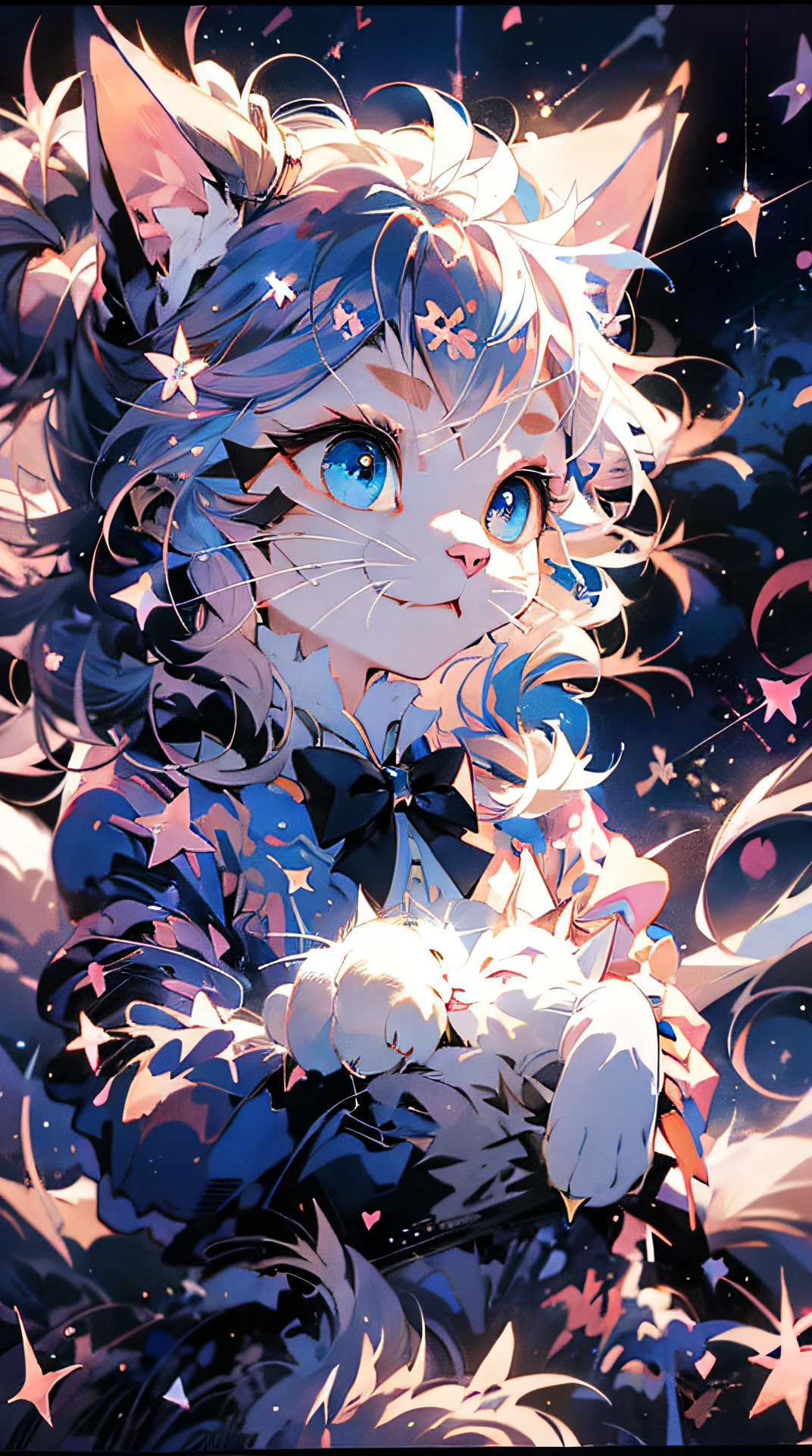 anime cat with blue eyes and stars in the background, anime cat, anime visual of a cute cat, realistic anime cat, cute detailed digital art, anime art wallpaper 4 k, anime art wallpaper 4k, very very beautiful furry art, beautiful anime catgirl, very beautiful anime cat girl, 4 k manga wallpaper, cute anime catgirl, anime art wallpaper 8 k