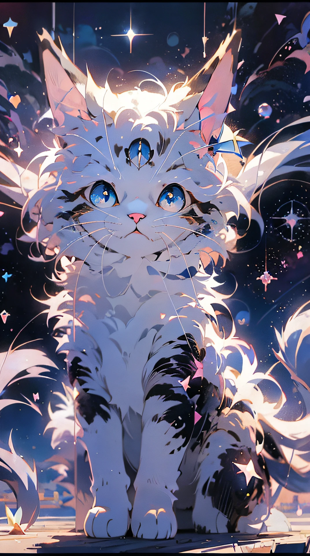 anime cat with blue eyes and stars in the background, anime cat, anime visual of a cute cat, realistic anime cat, cute detailed digital art, anime art wallpaper 4 k, anime art wallpaper 4k, very very beautiful furry art, beautiful anime catgirl, very beautiful anime cat girl, 4 k manga wallpaper, cute anime catgirl, anime art wallpaper 8 k