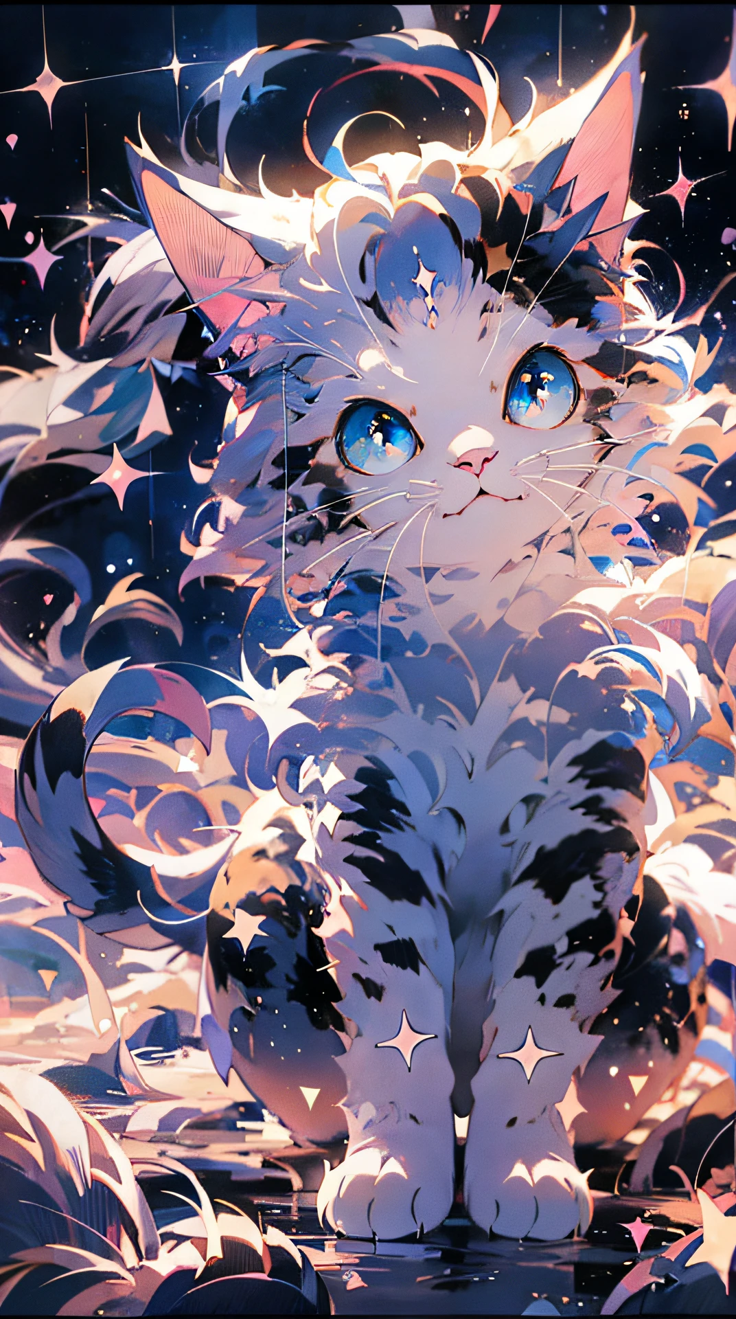 anime cat with blue eyes and stars in the background, anime cat, anime visual of a cute cat, realistic anime cat, cute detailed digital art, anime art wallpaper 4 k, anime art wallpaper 4k, very very beautiful furry art, beautiful anime catgirl, very beautiful anime cat girl, 4 k manga wallpaper, cute anime catgirl, anime art wallpaper 8 k