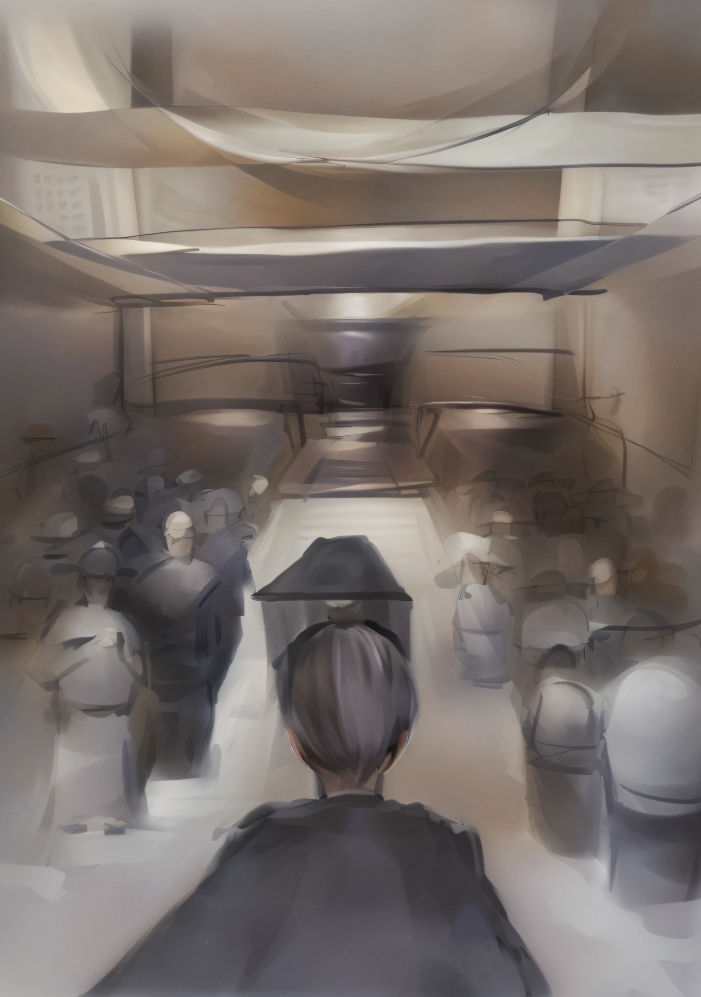 a drawing of a man standing in front of a crowd of people, court room sketch, sketch of oculus rift, facing to audience, line sketch, whole page illustration, court drawing, audience, courtroom drawing, full page illustration, concept piece, line work concept art, clean ink detailed line drawing, crowd, sketch illustration, courtroom sketch, full - view
