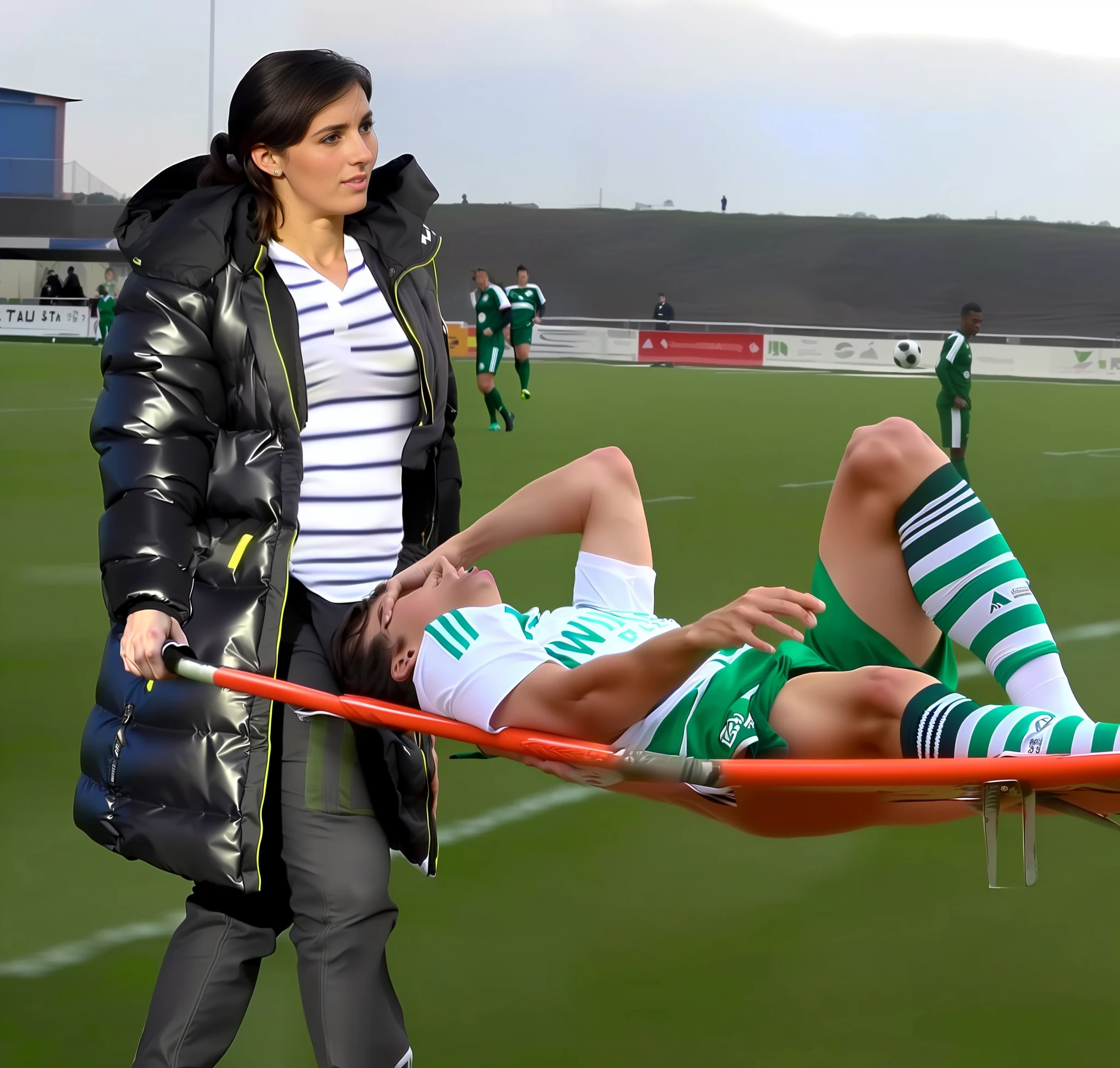 woman walking over a man laying on a soccer field with a soccer ball, injured, mina petrovic, laura sava, marta syrko, real photo, caroline gariba, simona sbaffi is the captain, anna nikonova, carola rubio, sanja stikovic, cristi balanescu, exploitable image, viktoria gavrilenko