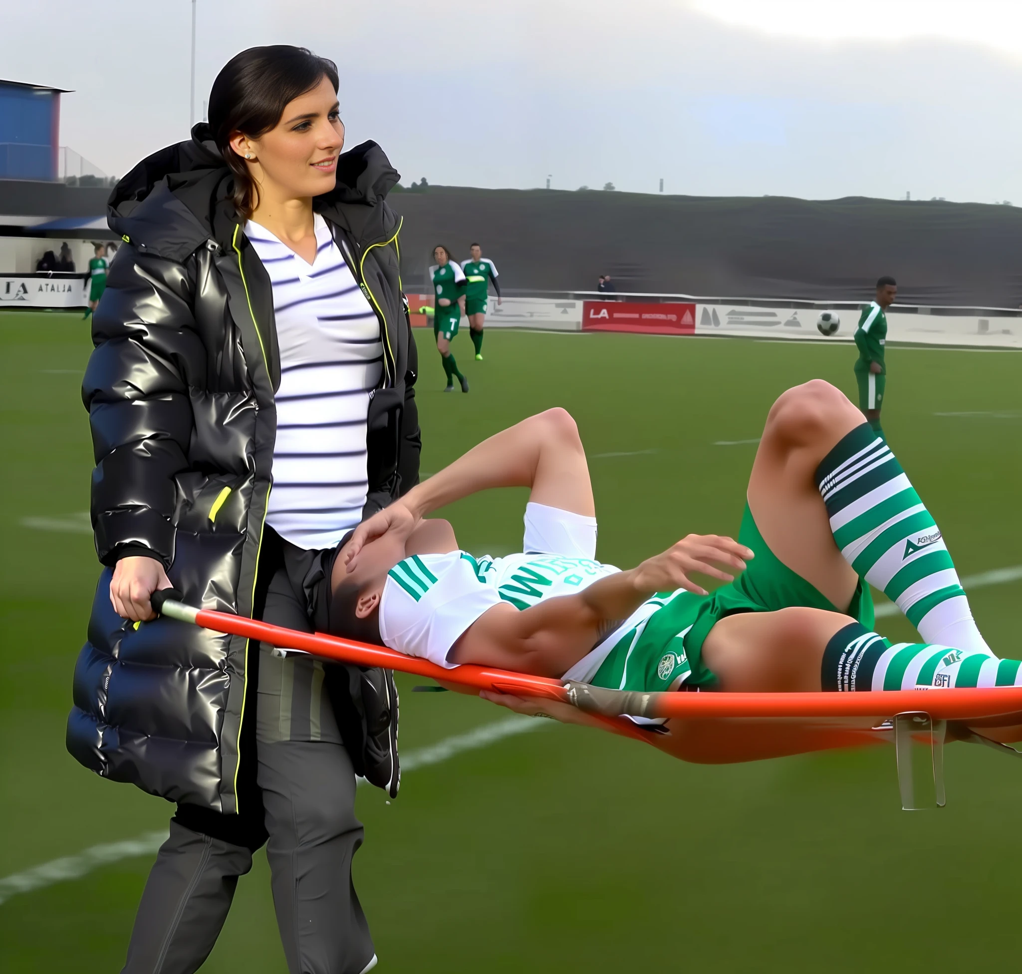 woman walking over a man laying on a soccer field with a soccer ball, injured, mina petrovic, laura sava, marta syrko, real photo, caroline gariba, simona sbaffi is the captain, anna nikonova, carola rubio, sanja stikovic, cristi balanescu, exploitable image, viktoria gavrilenko