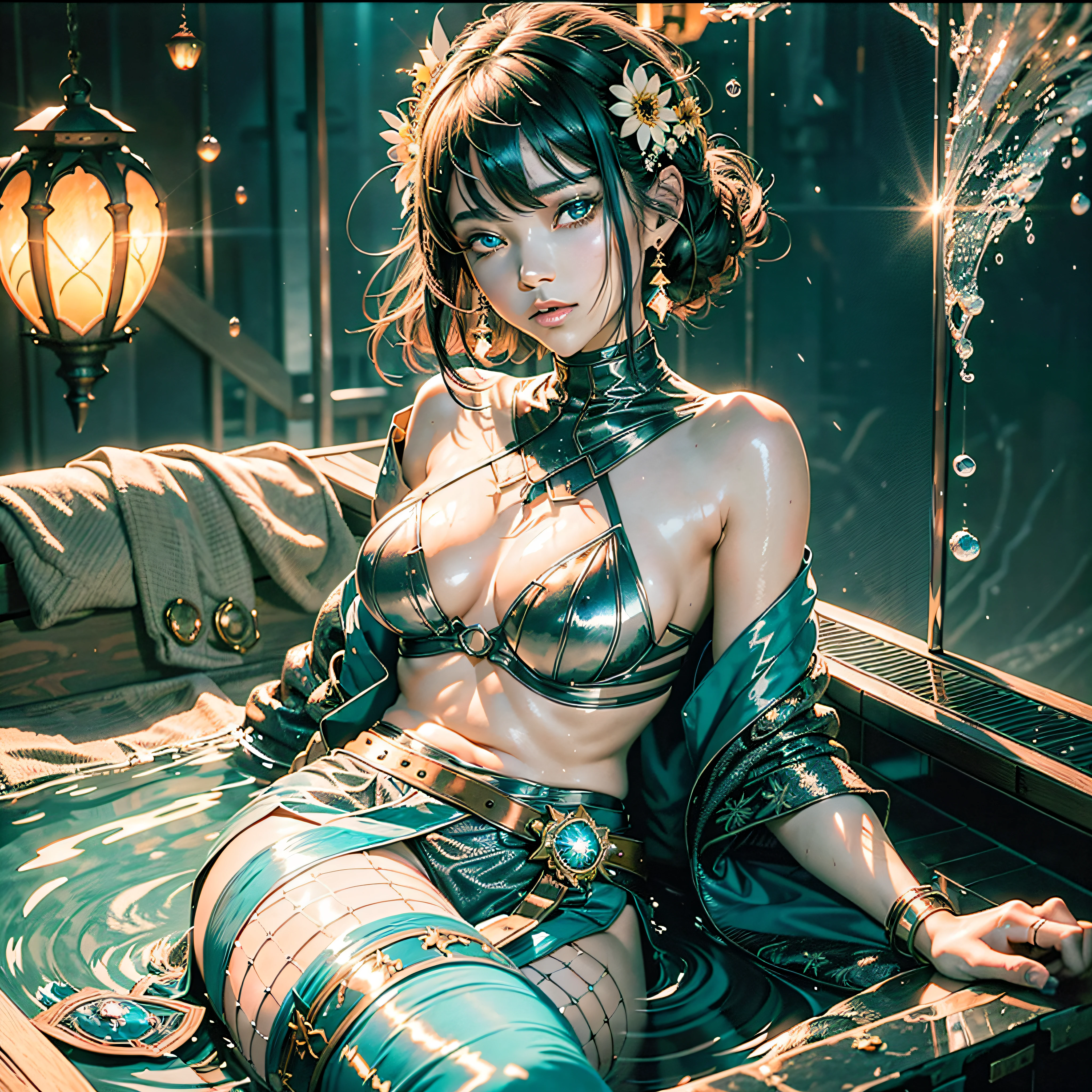 raw wet japanese clothing belt kimono sideboob obi reflection Pool marbles paddling pool "Water Falls" water drop of water equirectangular 360 meticulously intricate Pro-photorealism angle below-near" masterpieces (Guweiz and James Jean) tattoo CGSCOSITY absurd sunflower short hairstyle interiors Agathe discreet ornament yellow-saffron delicate face expressive face cheekbones glowing pompette turquoise great ultra-beautiful eyes lazuli opal open mouth teeth smile (skin High detailed: 1.3) Suave athlete:1.3 Attractive jacket:1.3 Open shoulders:Off Lace:1.3 White Shirt:1.1 Open sleeves Clavicles:1.3 Papillotes:1.3 White silk (ratio four fingers and one inch) Satin Large sagging breasts:1.3 Pointed spread covered Corait:1.3 Strange felts Seams NSFW navel Skirt:1.3 Wide fringe swinging spinel thick leathers pubis:1.3 Pubic hair partially1:3 covered thighs garters:1.3 legs boots:1.3 Solid bulky furs black abundant lights sun illuminations luminescences depths reflections optimal resolutions perfections ultra precise maximum lightnings contrasts global illuminations cgi vfx sfx reflex ultra details Octane made extreme improved graduated UHD XT3 16K DSLR HDR UnrealEngine5 romm rgb pbr 3dcg fxaa blu-ray colors-coded backlights anti-aliasing fkaa txaa rtx ssao opengl-shaders glsl-shaders post-processing post-production cell-shading tone-mapping obscure Crystalline DoF robot female "Heavy Metal" dark navy metallic familiar Pole-Dancing Magic water drop of water fountains Drink beer wheels slide "Buck-Beer" transparent mirror scepter summons snake-fractal ruby occult earth (Magic Disco=Ball fullbodye Earth blooms:1.3 graduated heart hearth earth blooms:1,0.3 Tourmaline) dramatic paper lantern background outdoors lantern night full moon rain mountain