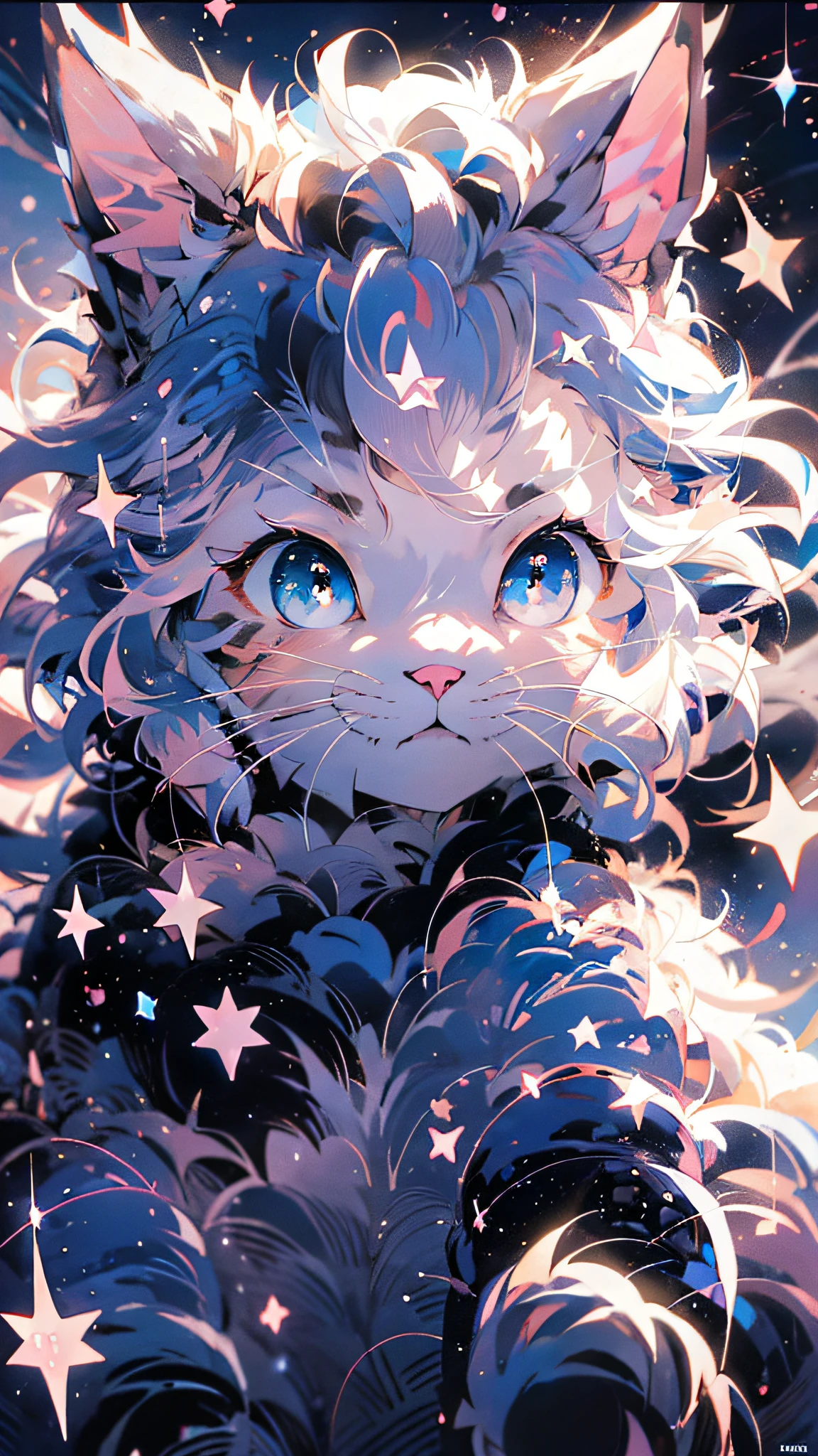 anime cat with blue eyes and stars in the background, anime cat, anime visual of a cute cat, realistic anime cat, cute detailed digital art, anime art wallpaper 4 k, anime art wallpaper 4k, very very beautiful furry art, beautiful anime catgirl, very beautiful anime cat girl, 4 k manga wallpaper, cute anime catgirl, anime art wallpaper 8 k