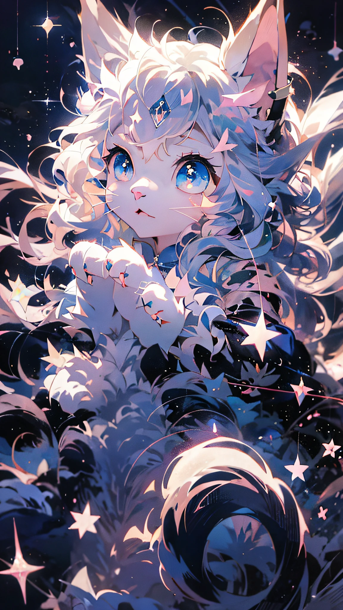 anime cat with blue eyes and stars in the background, anime cat, anime visual of a cute cat, realistic anime cat, cute detailed digital art, anime art wallpaper 4 k, anime art wallpaper 4k, very very beautiful furry art, beautiful anime catgirl, very beautiful anime cat girl, 4 k manga wallpaper, cute anime catgirl, anime art wallpaper 8 k