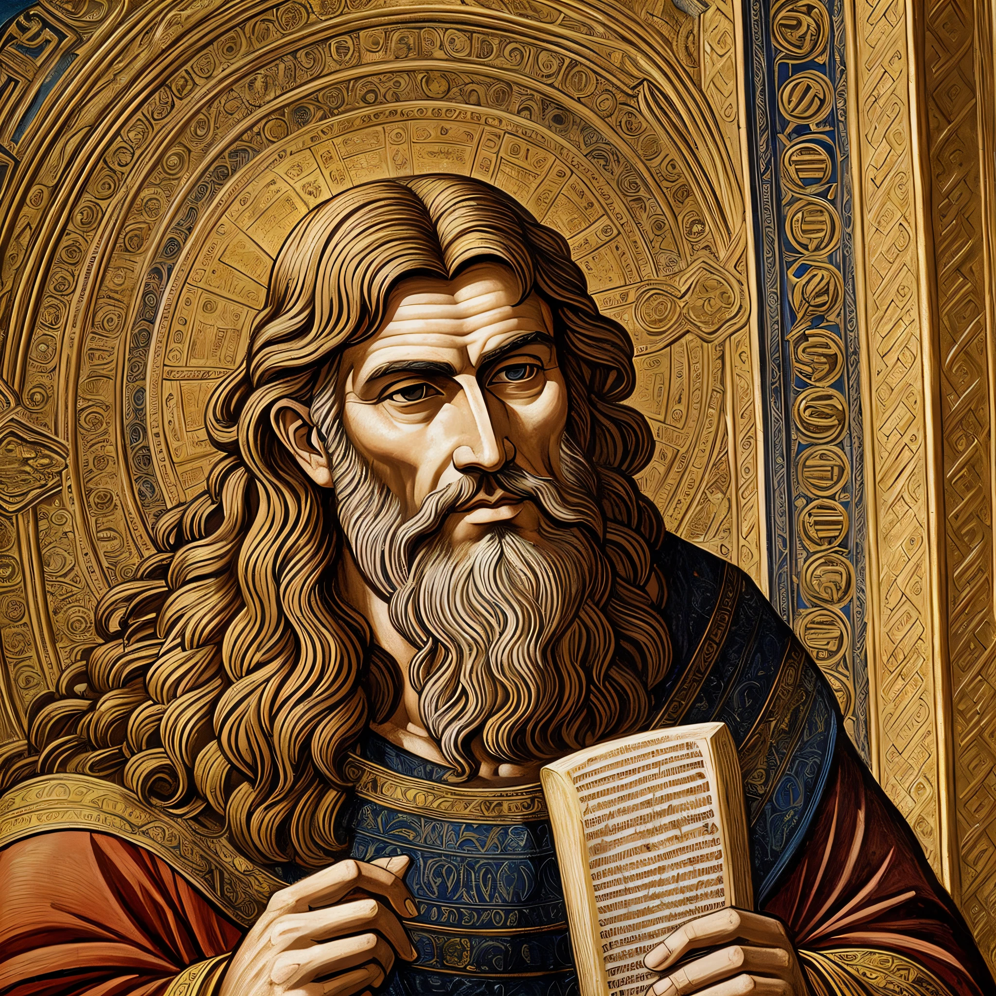 Apostle Paul, Paul of Tarsus, Apostle of the Bible, Biblical Image, Biblical Art Style, Saint, Bible Illustration, Saint, High Resolution Image, Artistic representation, by Duccio, by Jan Stanisławski, Basil Gogos, by Giorgio De Vincenzi, inspired by Nicomachus of Thebes, ultra detailed, intricate detail, divine, divine rays, divine smoke --auto --s2