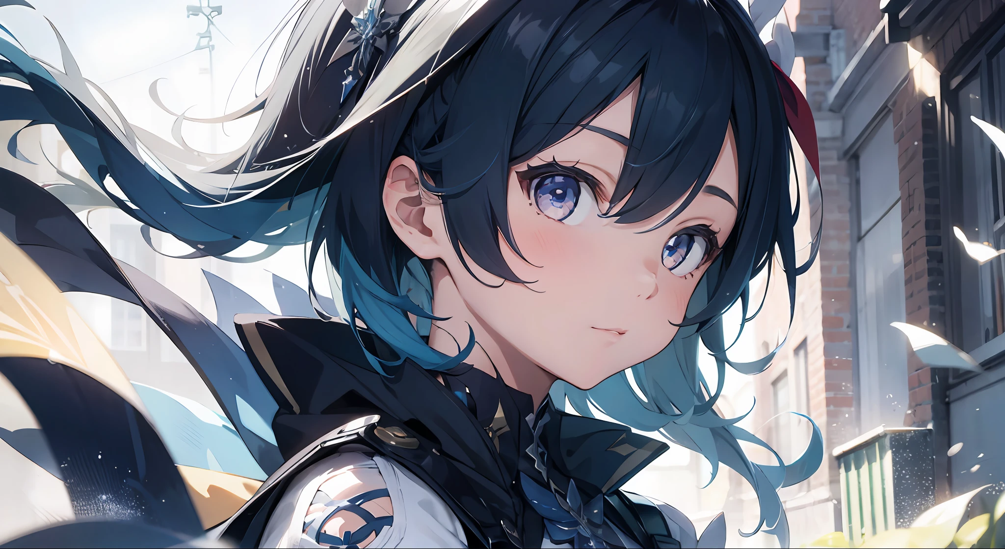 1girl, (solo:1.2), ((masterpiece)), [slim], (small breasts), pale skin, ((detailed eyes)), (background blur), euladef, blue hair