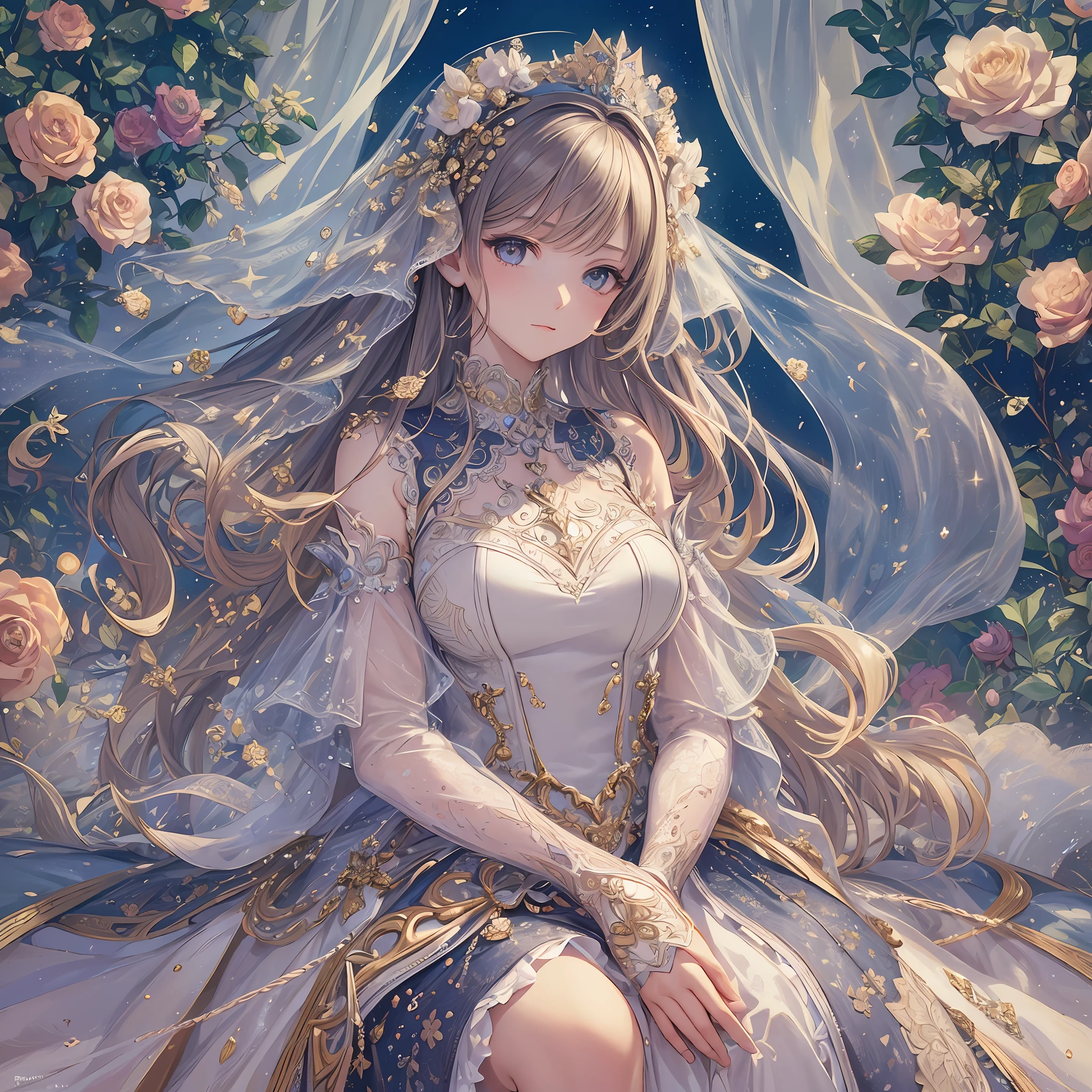 (Masterpiece), ((Highest Quality)),(Official Art),Beautifully Indulgent:1.2),(Dress),(1 Girl: 1.3), A beautiful woman wearing a dress with a detailed and delicate design sealed in a crystal, and a beautiful woman growing up by taking in the sealed crystal. It shines faintly in the light of the midnight moon. Detailed drawing. Bright colors. Colorful, best detailed ((super detailed)), (highly detailed 2D illustration), ((very delicate and beautiful)) --auto --s2