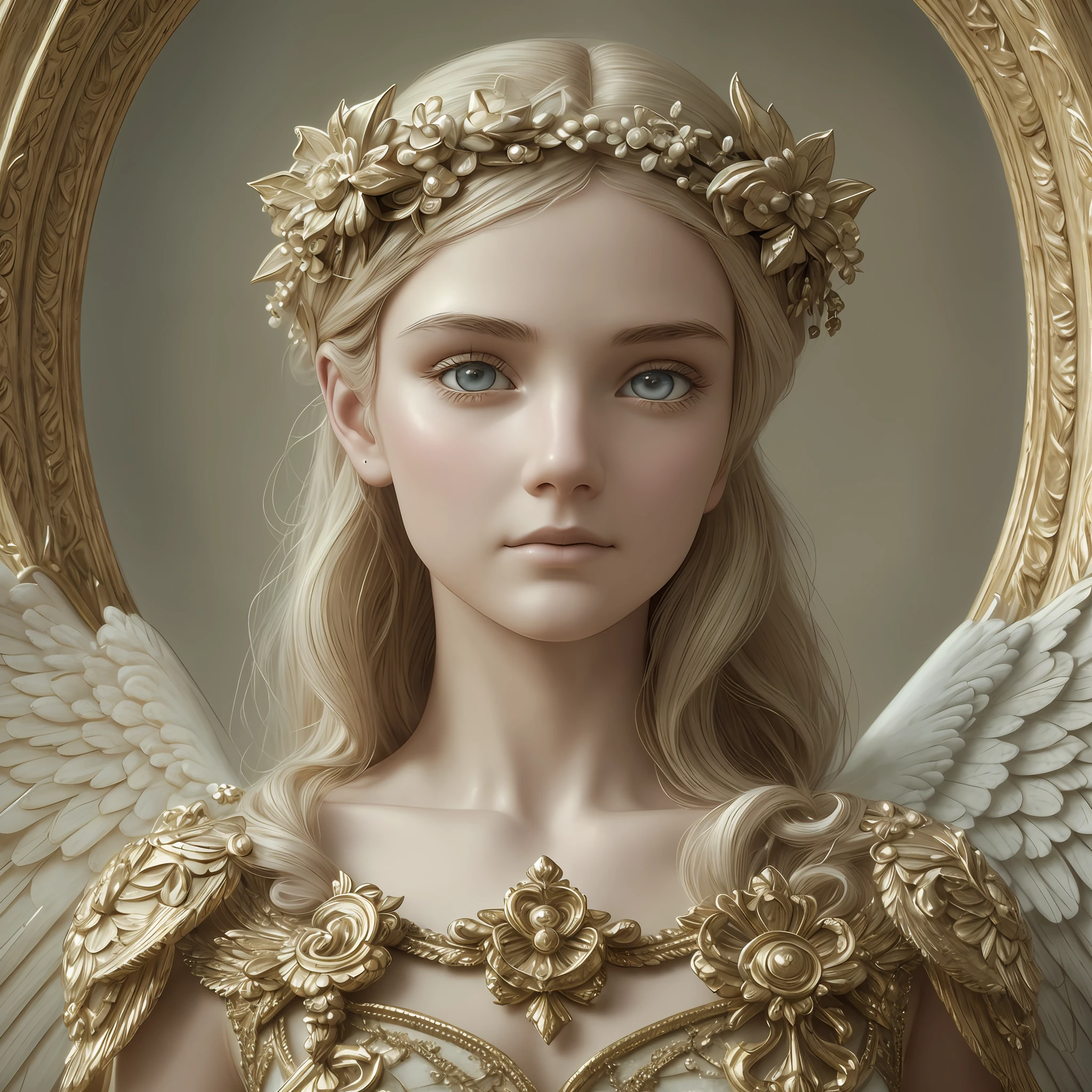 humble angel, fog, fantasy, ultra wide shot,  photorealistic,  eyes,  (pixarstyle:1.2), Helene Knoop,  pupils, hypermaximalised,  face, detailed skin, ornate dress, beautiful, good anatomy, detailed and intricate, centered,  skin pores,  subsurface scattering, masterpiece, best quality,  sharp focus, absurdres, --auto --s2