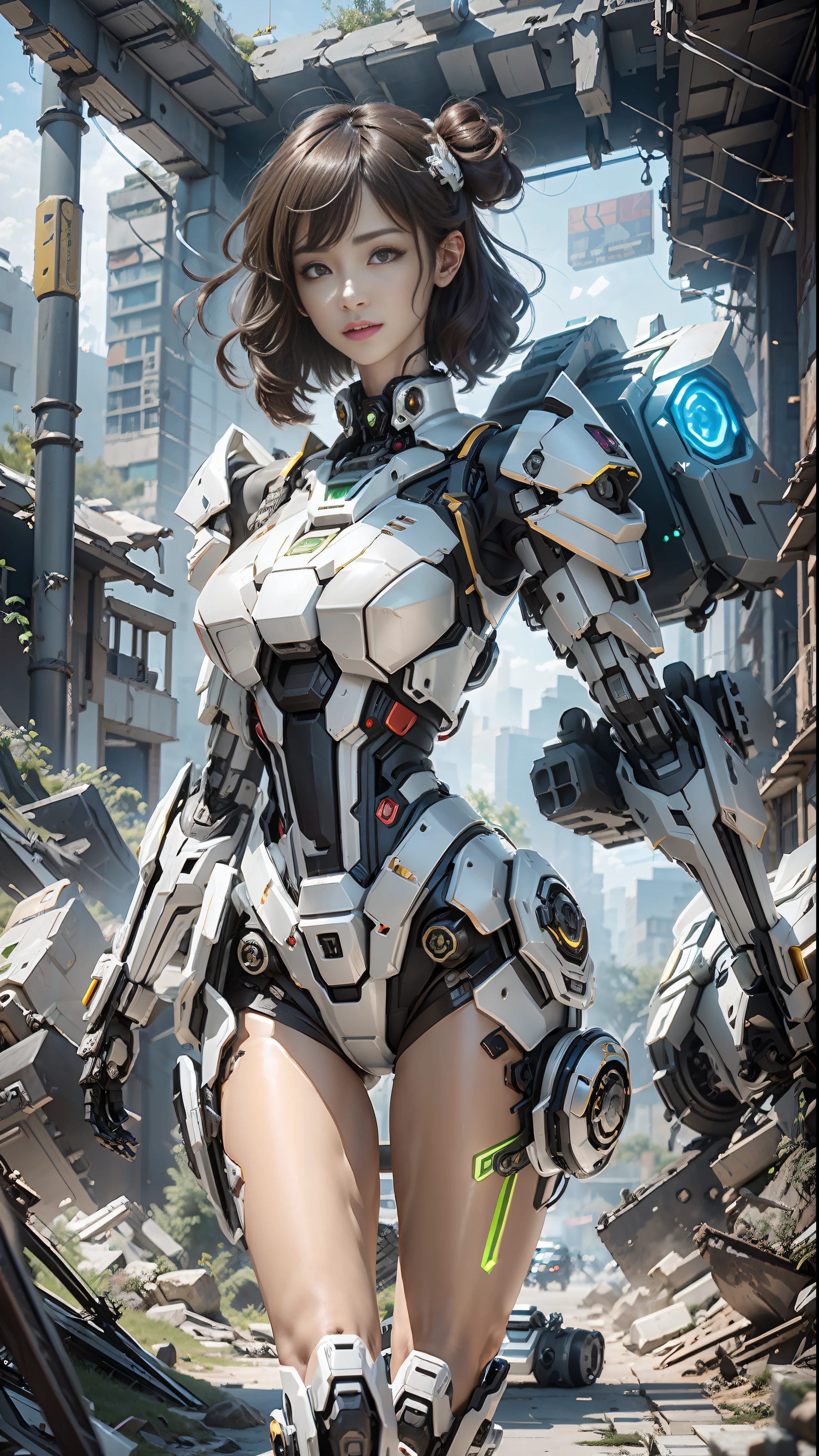 ((Best quality)), ((masterpiece)), (highly detailed:1.3), 3D,Shitu-mecha, beautiful cyberpunk women with her mecha in the ruins of city from a forgoten war, ancient technology,HDR (High Dynamic Range),Ray Tracing,NVIDIA RTX,Super-Resolution,Unreal 5,Subsurface scattering,PBR Texturing,Post-processing,Anisotropic Filtering,Depth-of-field,Maximum clarity and sharpness,Multi-layered textures,Albedo and Specular maps,Surface shading,Accurate simulation of light-material interaction,Perfect proportions,Octane Render,Two-tone lighting,Low ISO,White balance,Rule of thirds,Wide aperature,8K RAW,Efficient Sub-Pixel,sub-pixel convolution,luminescent particles,light scattering,Tyndall effect