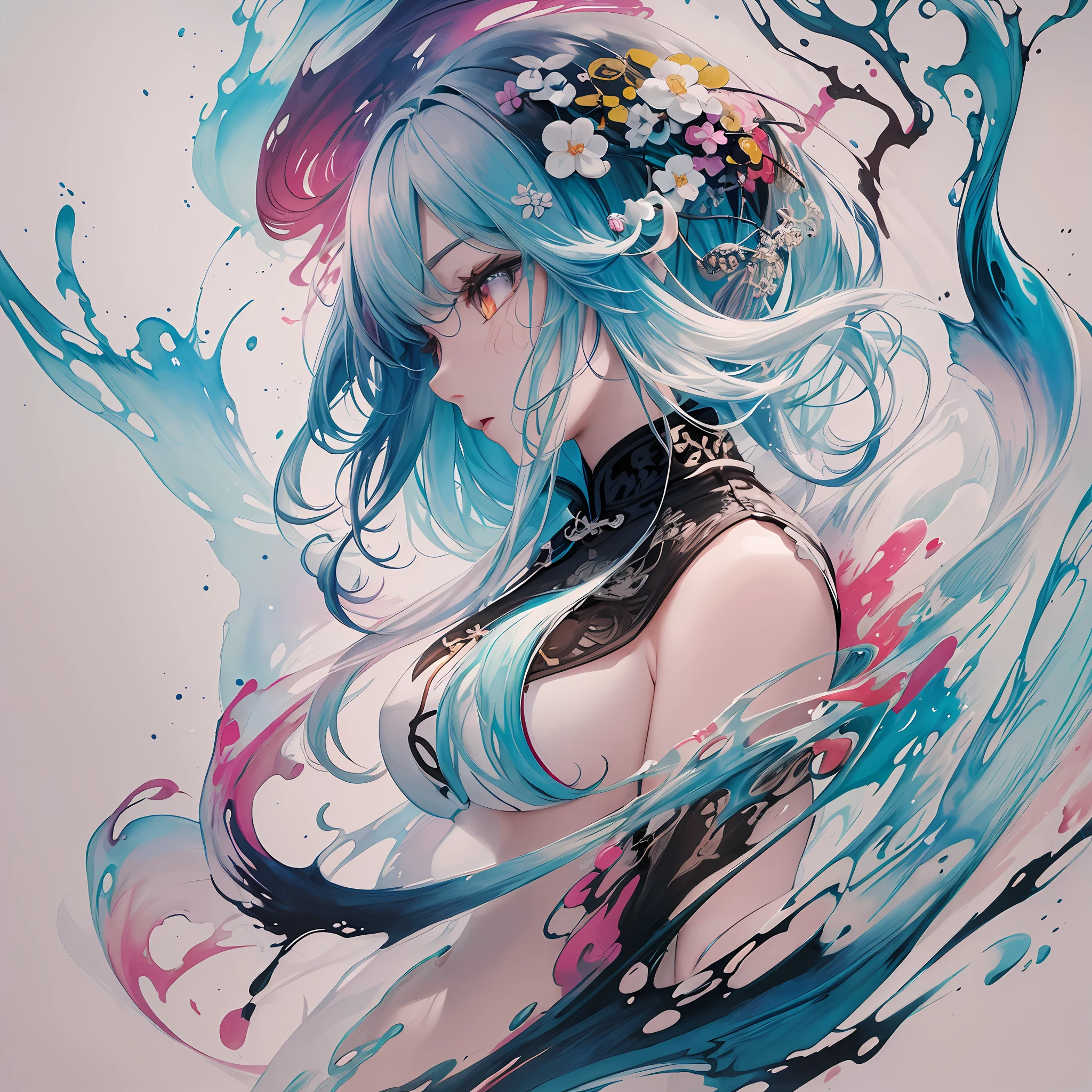 //
[(white background:1.4)::0.4],imid shot, (full body:1.25),Dynamic angle,
//
highres,detailed,best quality,masterpiece,illustration,wallpaper,(colorful),(color Ink wash painting:1.2),(color splashing),extremely delicate and beautiful,depth of field,a beautiful detailed girl, (1girl:1.3),solo,(chinese girl),(colored inner hair:1.2),(female focus on:1.2), (colorful ink is melting and splashing), floating colorful ink droplet,blending (chinese dragon background), ,zydink,ink sketch,monochrome,