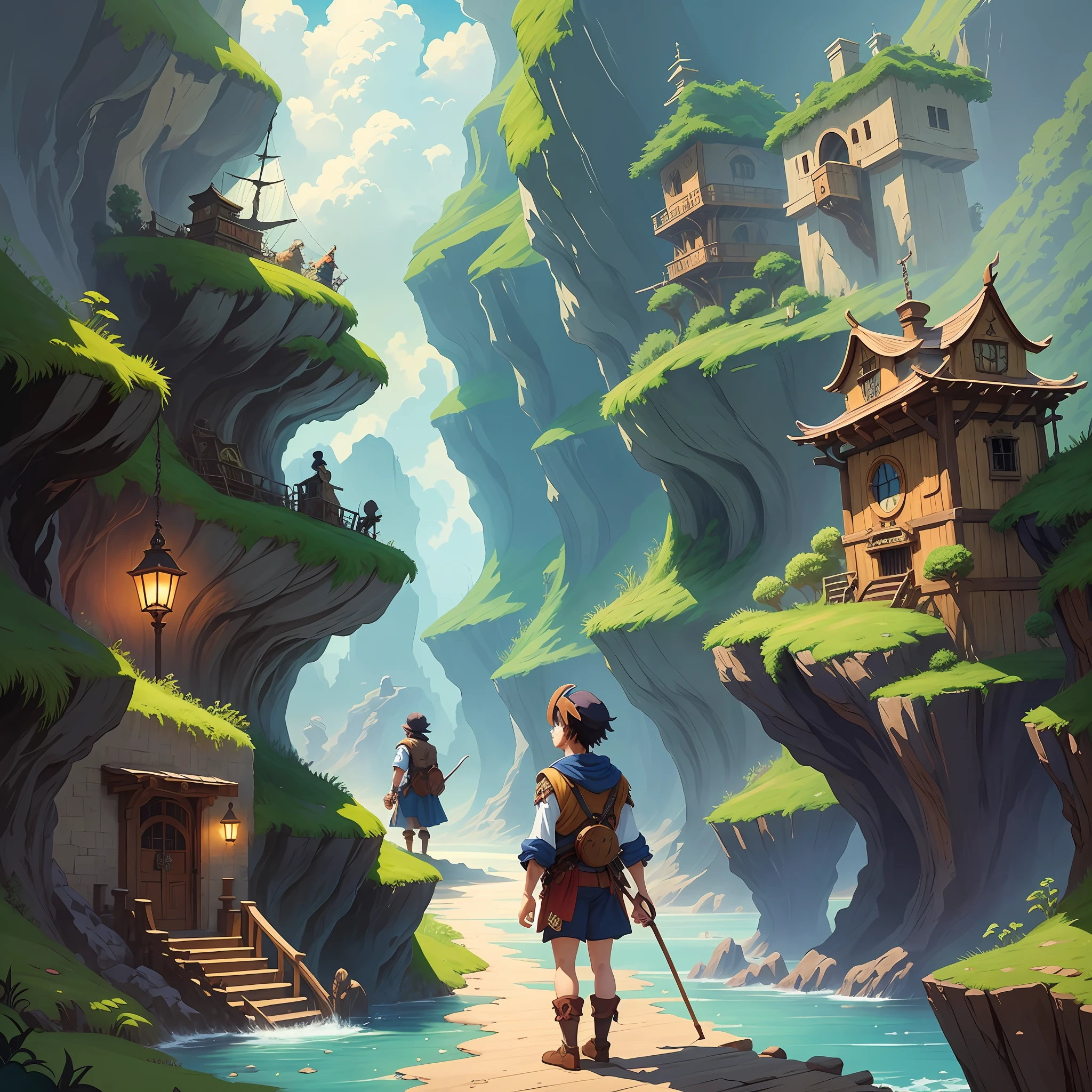 man finds a bottle with map, fantasy rpg book illustration, fantasy game art style, detailed 2d digital fantasy art, a beautiful art illustration, detailed fantasy illustration, detailed game art illustration, 2. 5 d cgi anime fantasy artwork, magical fantasy 2 d concept art, indie game concept art