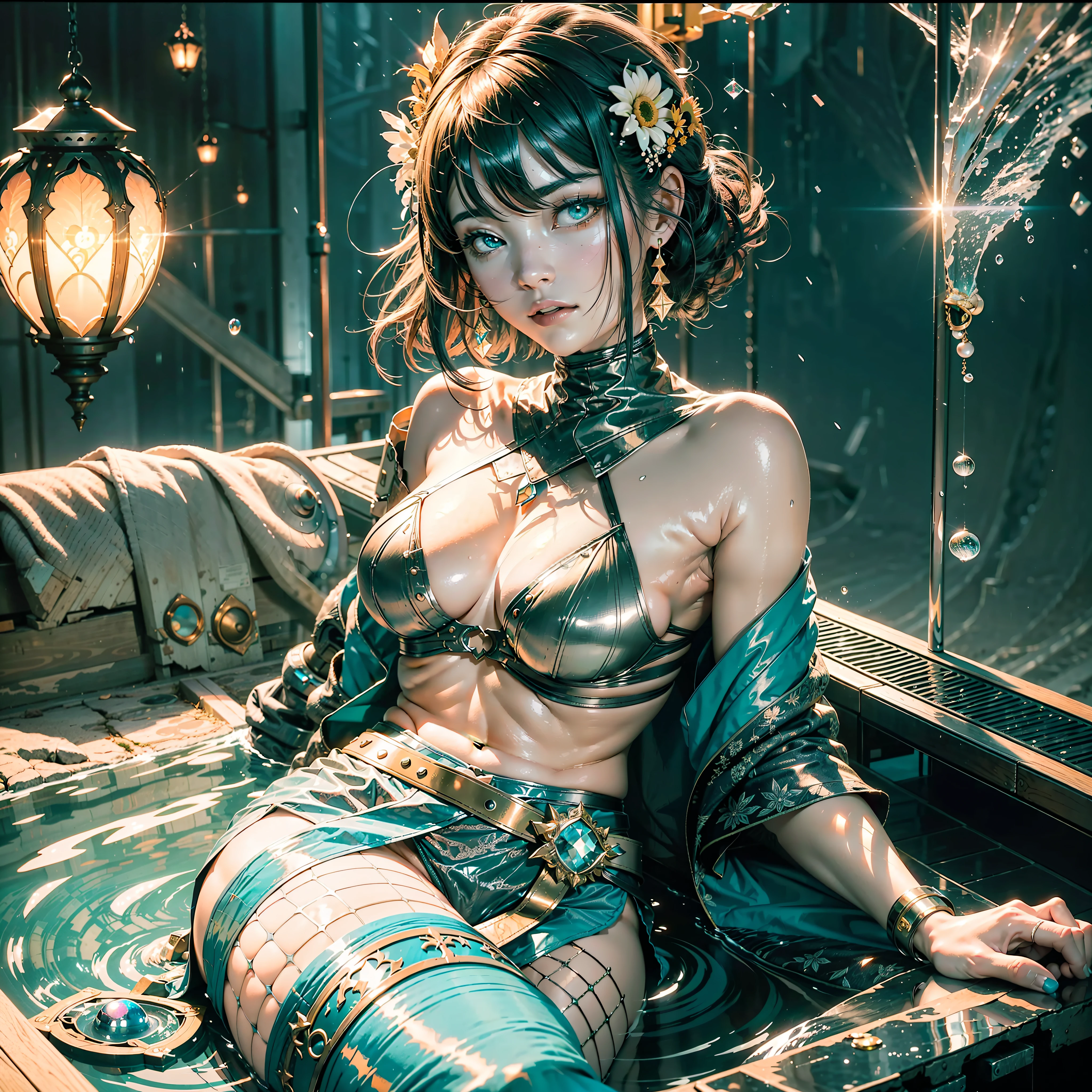 raw wet japanese clothing belt kimono sideboob obi reflection Pool marbles paddling pool "Water Falls" water drop of water equirectangular 360 meticulously intricate Pro-photorealism angle below-near" masterpieces (Guweiz and James Jean) tattoo CGSCOSITY absurd sunflower short hairstyle interiors Agathe discreet ornament yellow-saffron delicate face expressive face cheekbones glowing pompette turquoise great ultra-beautiful eyes lazuli opal open mouth teeth smile (skin High detailed: 1.3) Suave athlete:1.3 Attractive jacket:1.3 Open shoulders:Off Lace:1.3 White Shirt:1.1 Open sleeves Clavicles:1.3 Papillotes:1.3 White silk (ratio four fingers and one inch) Satin Large sagging breasts:1.3 Pointed spread covered Corait:1.3 Strange felts Seams NSFW navel Skirt:1.3 Wide fringe swinging spinel thick leathers pubis:1.3 Pubic hair partially1:3 covered thighs garters:1.3 legs boots:1.3 Solid bulky furs black abundant lights sun illuminations luminescences depths reflections optimal resolutions perfections ultra precise maximum lightnings contrasts global illuminations cgi vfx sfx reflex ultra details Octane made extreme improved graduated UHD XT3 16K DSLR HDR UnrealEngine5 romm rgb pbr 3dcg fxaa blu-ray colors-coded backlights anti-aliasing fkaa txaa rtx ssao opengl-shaders glsl-shaders post-processing post-production cell-shading tone-mapping obscure Crystalline DoF robot female "Heavy Metal" dark navy metallic familiar Pole-Dancing Magic water drop of water fountains Drink beer wheels slide "Buck-Beer" transparent mirror scepter summons snake-fractal ruby occult earth (Magic Disco=Ball fullbodye Earth blooms:1.3 graduated heart hearth earth blooms:1,0.3 Tourmaline) dramatic paper lantern background outdoors lantern night full moon rain mountain
