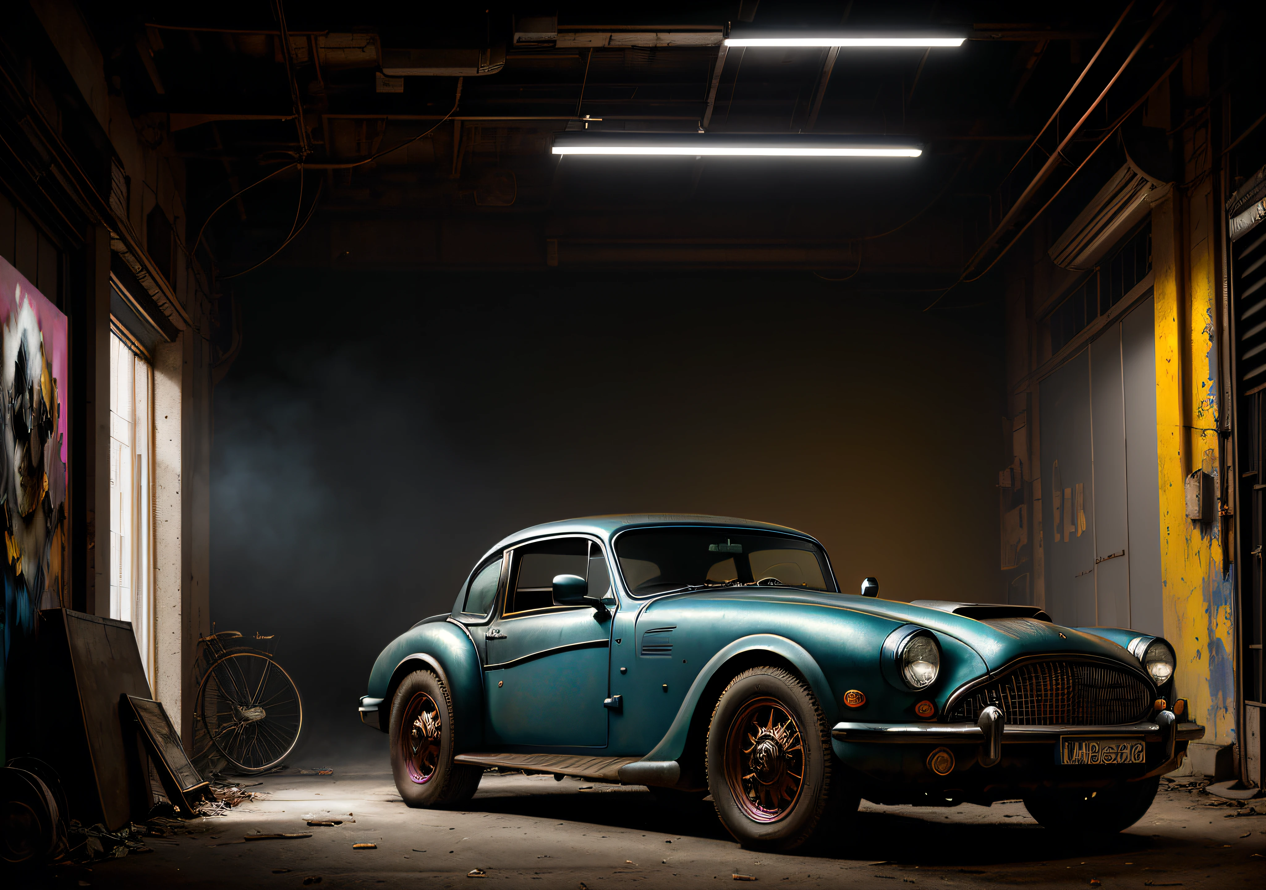 Morgan Freeman dark photo: sitting next to an old car, realistic epic, portrait, eyes of Atey Ghailan, Greg Rutkowski, Greg Tocchini, James Gilleard, Joe Fenton, Kaethe Butcher, yellow gradient, black, brown and magenta color scheme, grunge aesthetic!!! Graffiti brand wall background, art by Greg Rutkowski and Artgerm, soft cinematic light, Adobe Lightroom, Photo Lab, HDR, intricate, highly detailed, (depth of field: 1.4), faded, (neutral colors: 1.2), (HDR: 1.4), (soft colors:1.2), hyperdetailed, (Artstation:1.4), cinematic, warm lights, dramatic light, (intricate details:1.1), complex background, (Rutkowski:0.66), (blue and orange:0.4)