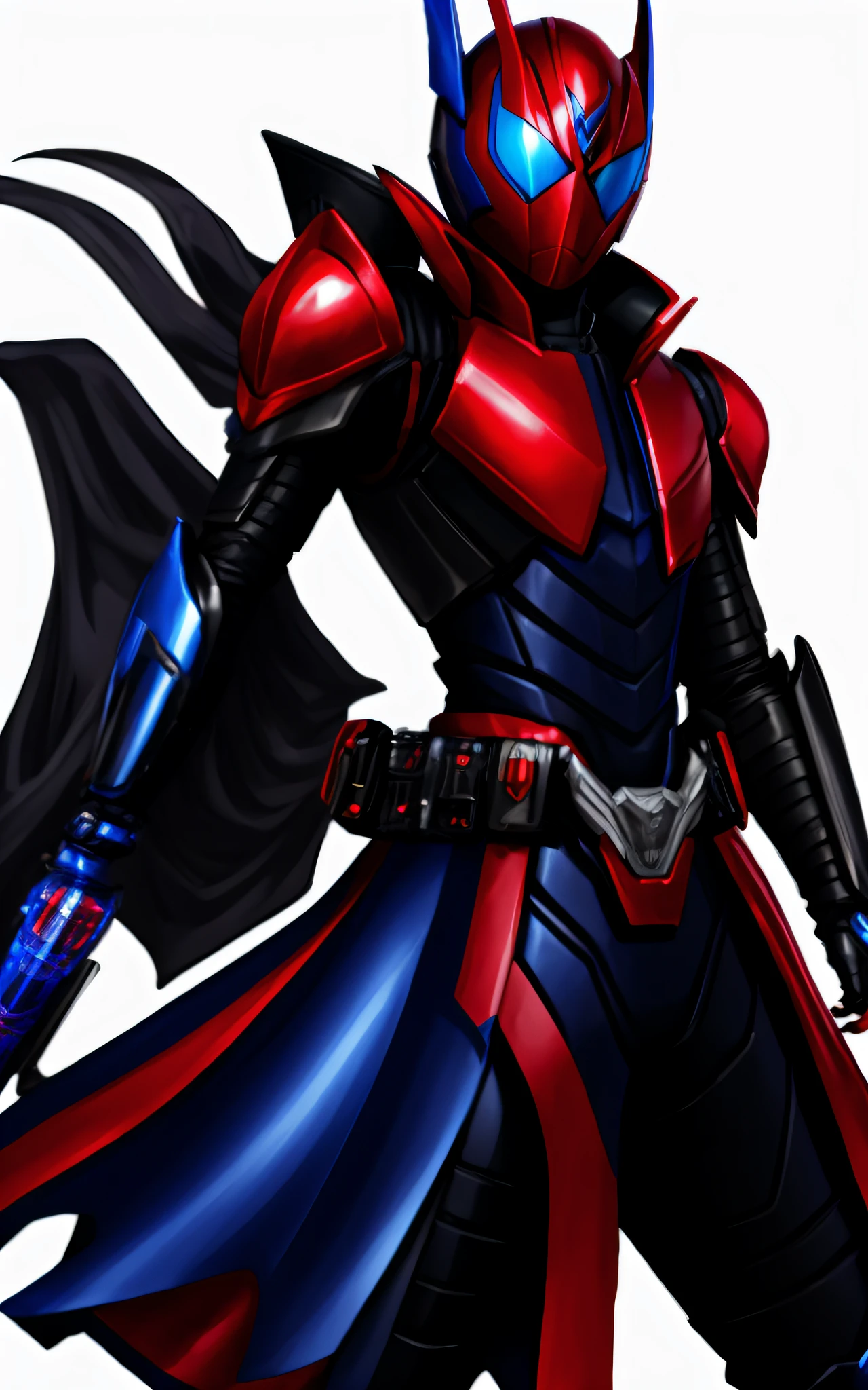a close up of a person in a red and blue costume, kamen rider character, high fantasy kamen rider, kamen rider, full samurai armor spiderman, kamen rider action pose, kamen rider ghost, fourze, red blue, samurai jetstream sam, cyber japan style armor, cyber fight armor, tokusatsu, cyber japan armor, red and blue garments