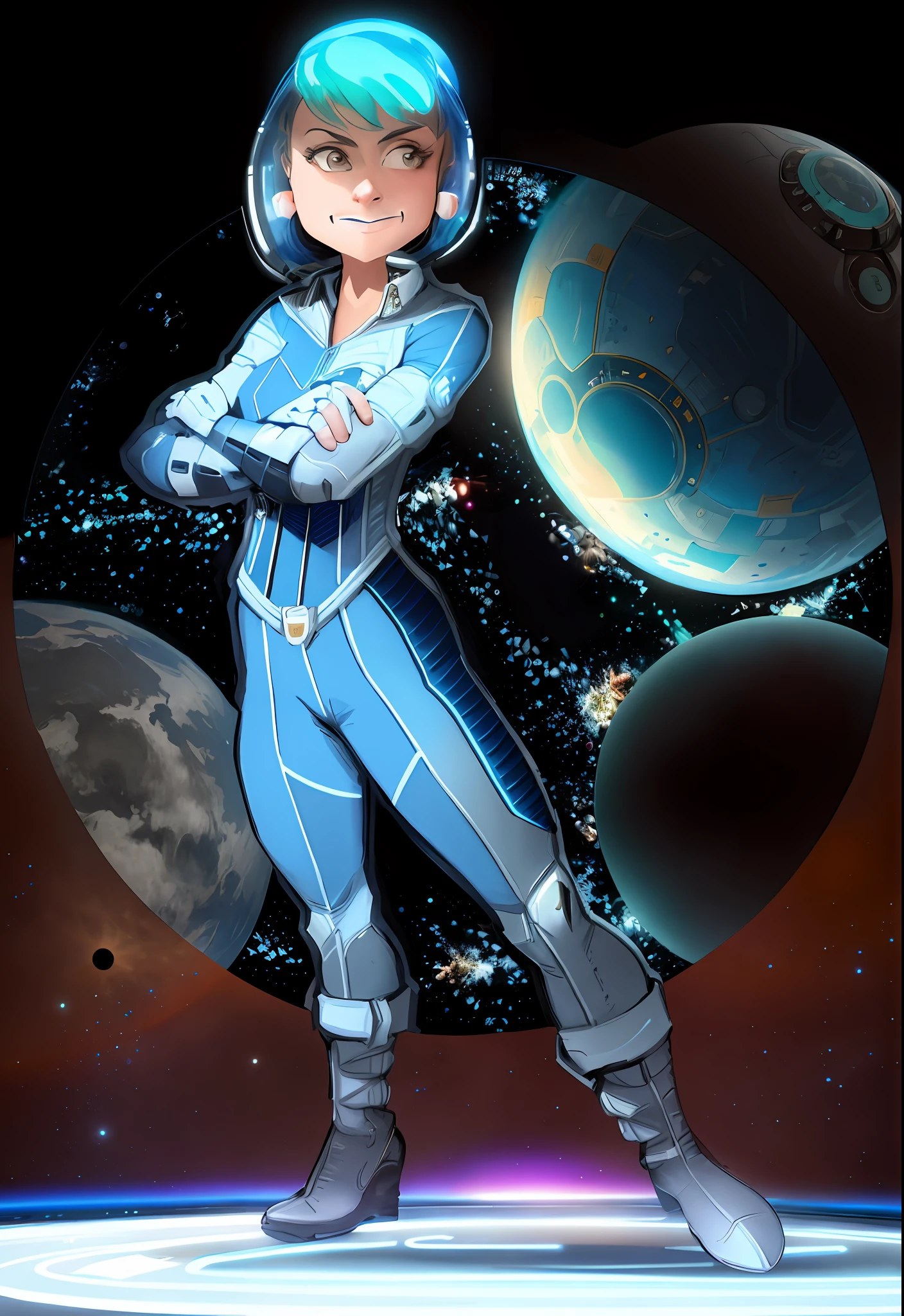 a drawing of a woman in a space suit with a bat, scifi woman, portrait armored astronaut girl, clothed in space suit, in spacesuit, girl in space, art deco of a space woman, with a space suit on, as a retro futuristic heroine, bold lineart, as a retrofuturistic heroine, official character illustration, 1 9 6 0 s space girl