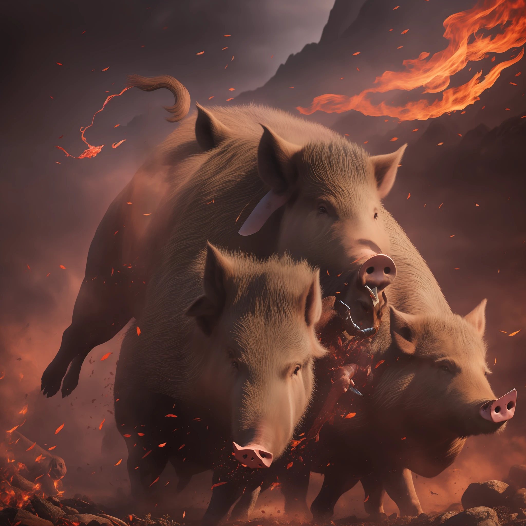 Savage man chasing wild boar with pig-killing knife , 1. Deep Mountain Red 13. Dynamic 14. Divine Power 15. Capturing the atmosphere 16. Shady 17. skill