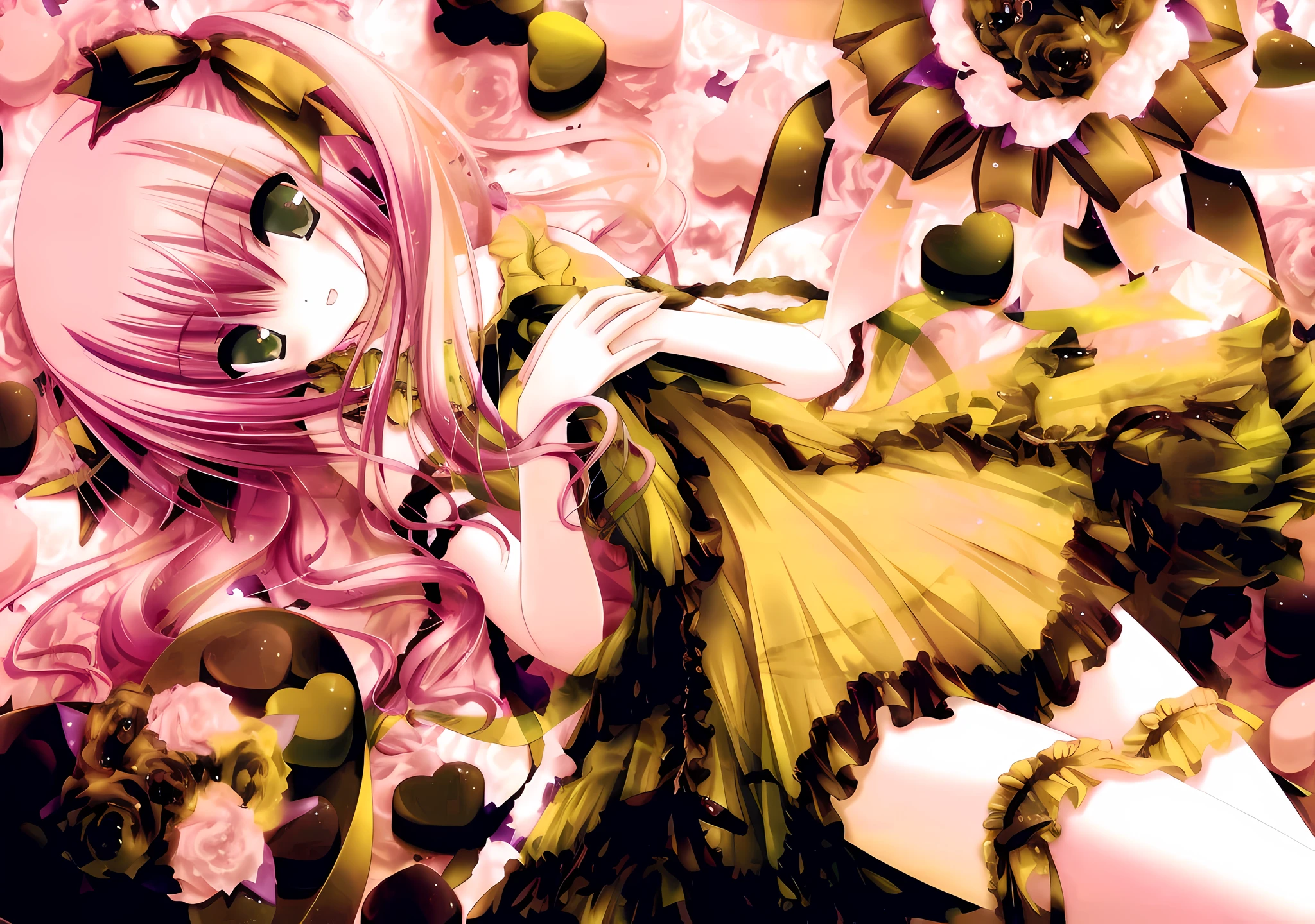 anime girl with pink hair and green dress laying on a bed of flowers, beautiful sunflower anime girl, anime wallaper, high definition anime art, ****sh, anime hd wallpaper, (anime girl), hd anime wallpaper, hd anime wallaper, nightcore, beautiful anime girl, ultra hd anime wallpaper, very beautiful anime cat girl, anime wallpaper, beautiful fantasy anime