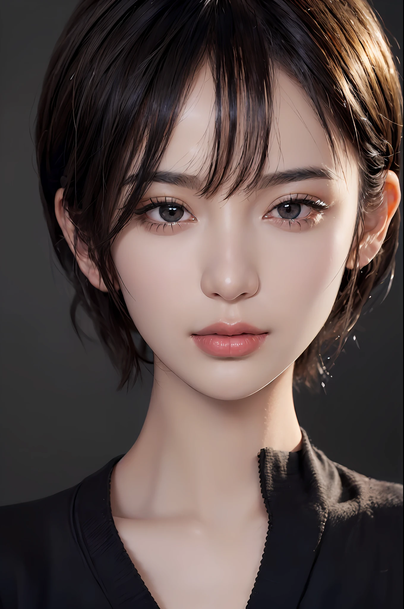 (masterpiece:1.3), (8k, photorealistic, RAW photo, best quality: 1.4), (1girl), beautiful face, (realistic face), (black hair, short hair:1.3), beautiful hairstyle, realistic eyes, beautiful detailed eyes, (realistic skin), beautiful skin, (sweater), absurdres, attractive, ultra high res, ultra realistic, highly detailed, golden ratio