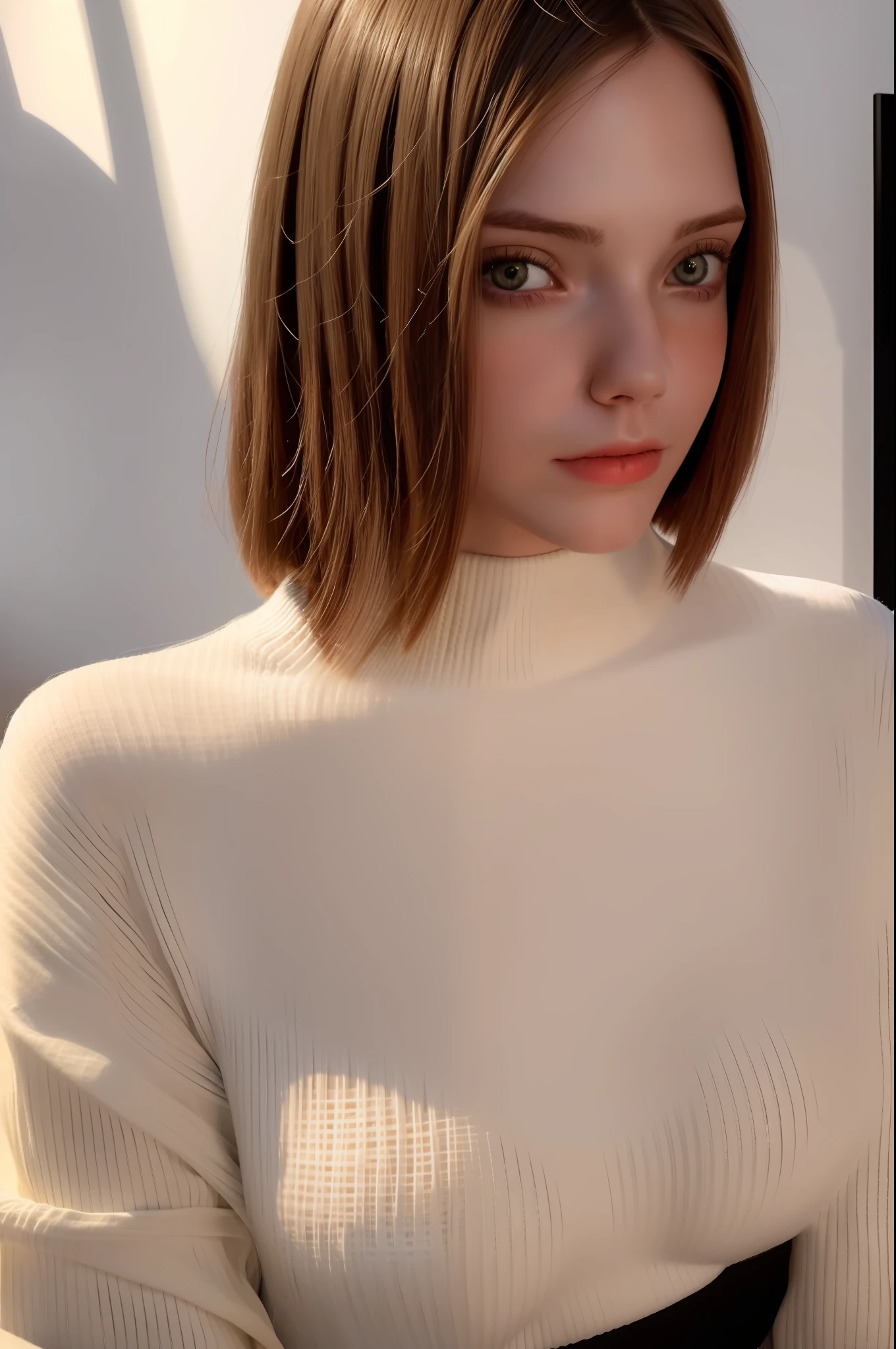 A European and American beauty, photorealistic, white sweater, dynamic lighting, artstation, volumetric lighting, very detailed faces, 4k