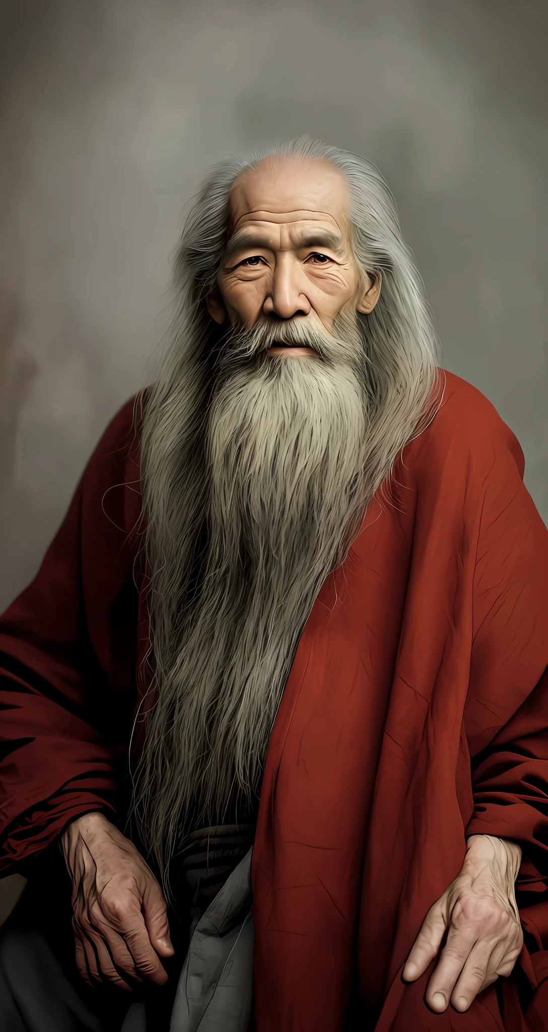 arafed man with a long beard and a red scarf, an old man, wise old man, portrait photo of an old man, peaceful expression, portrait shot, long grey beard, portrait of monk, old man portrait, asian human, old man, an oldman, by Raymond Han, of an old man, cinematic. by leng jun, ancient japanese monk