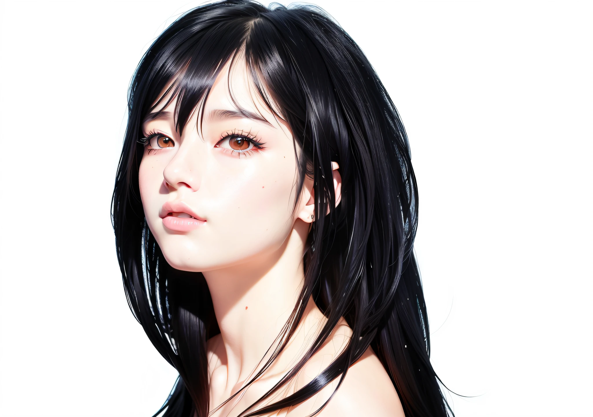 there is a digital painting of a woman with long black hair, semirealistic anime style, anime realism style, realistic anime artstyle, portrait of anime woman, anime style portrait, realistic young anime girl, realistic anime face, face anime portrait, made with anime painter studio, tifa lockhart portrait, semi realistic anime, painted in anime painter studio, realistic anime art style