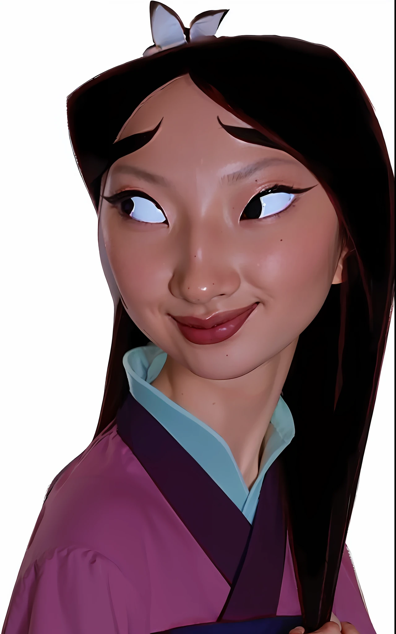 a close up of a cartoon character with long hair, portrait of mulan, mulan, jasmine, brittney lee, pocahontas, anna, female disney villain, jen zee, inspired by Li Mei-shu, gemma chen, meg kimura, slightly round chin, princess jasmine, inspired by Chen Jiru, inspired by Li Tang --auto --s2
