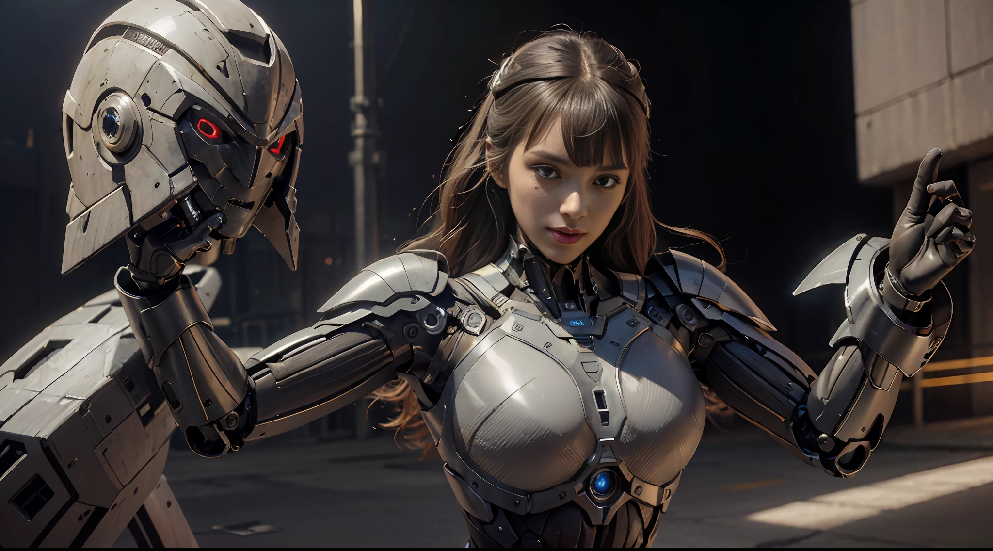 a girl, close-up, mecha, armor, tights, beauty, realistic, elegant, perfect face, goddess,, dynamic pose, pose, surrealism, high detail, supremacy, cinematic lighting, ray tracing, shadow, uhd, retina, masterpiece, ccurate, anatomically correct, textured skin, super detail, high detail, high quality, high quality, award-winning, best quality, high resolution, 1080P, 16k, 8k, 4K, HD