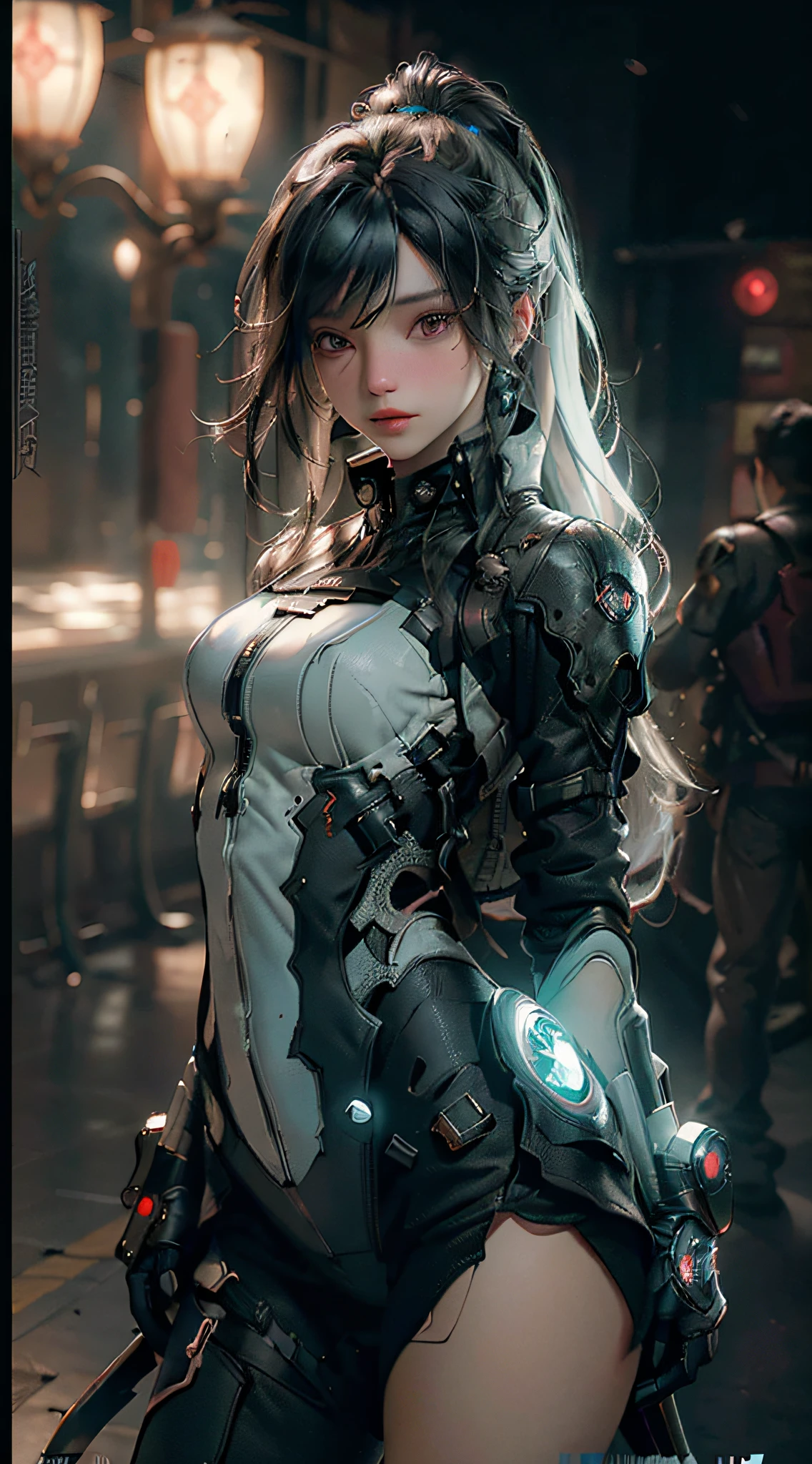 ((Best quality)), ((masterpiece)), (detailed:1.4), 3D, an image of a beautiful cyberpunk female,HDR (High Dynamic Range),Ray Tracing,NVIDIA RTX,Super-Resolution,Unreal 5,Subsurface scattering,PBR Texturing,Post-processing,Anisotropic Filtering,Depth-of-field,Maximum clarity and sharpness,Multi-layered textures,Albedo and Specular maps,Surface shading,Accurate simulation of light-material interaction,Perfect proportions,Octane Render,Two-tone lighting,Wide aperture,Low ISO,White balance,Rule of thirds,8K RAW,