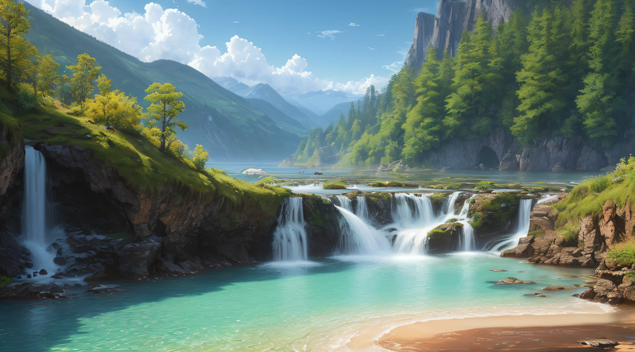landscape, water, (extremely detailed CG unity 8k wallpaper), most beautiful artwork in the world, professional majestic oil painting, intricate, High Detail, Sharp focus, dramatic, photorealistic painting art