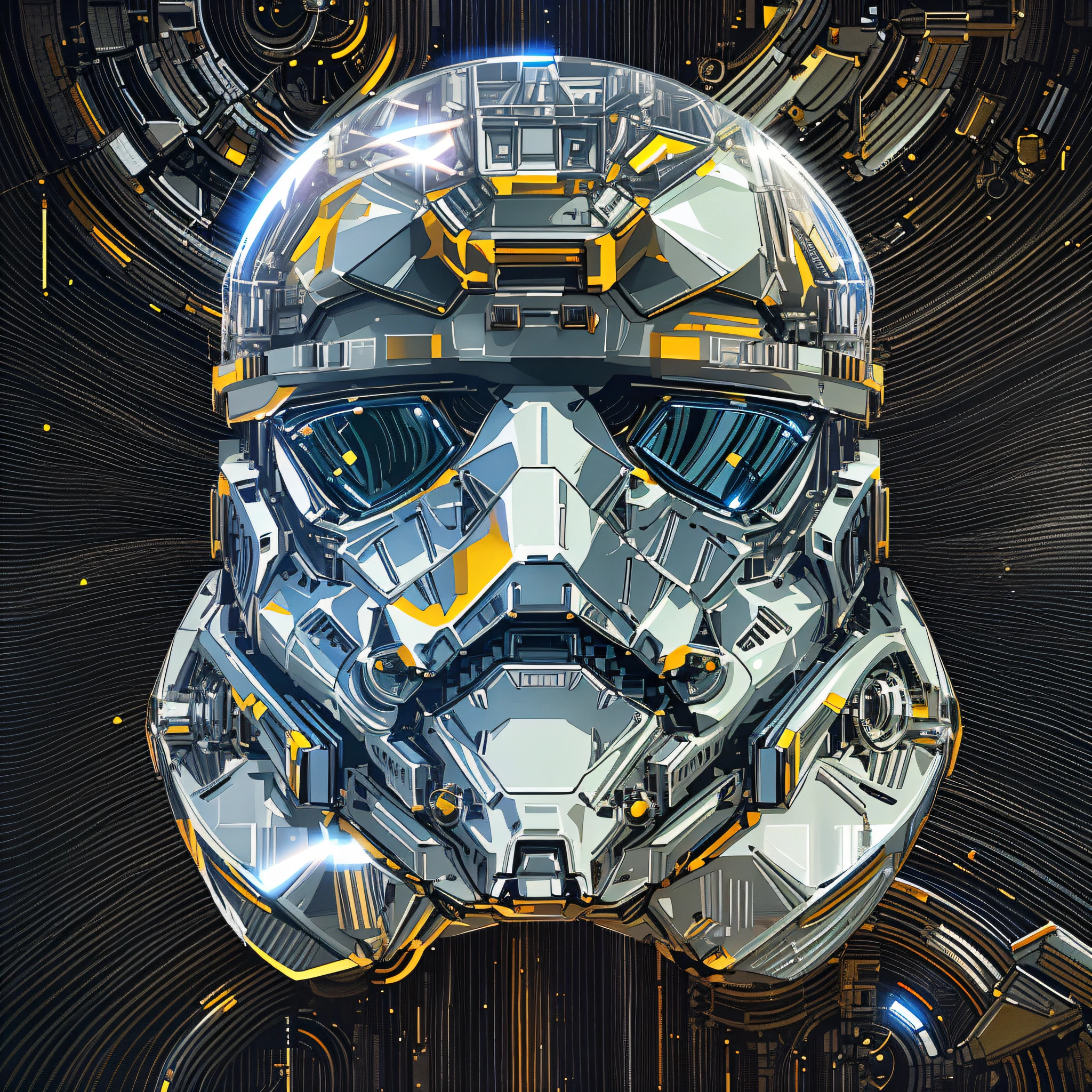 a close up of a helmet with a star in the background, galaxy reflected helmet, star wars digital art, portrait of a stormtrooper, futuristic star wars vibe, stormtrooper - helmet, star wars imperial style, trooper, wearing shiny stormtrooper armor, stormtrooper, storm trooper, galactic crusader, steampunk stormtrooper, galaxy reflected in helmet, glass space helmet, star wars art, star wars vibe