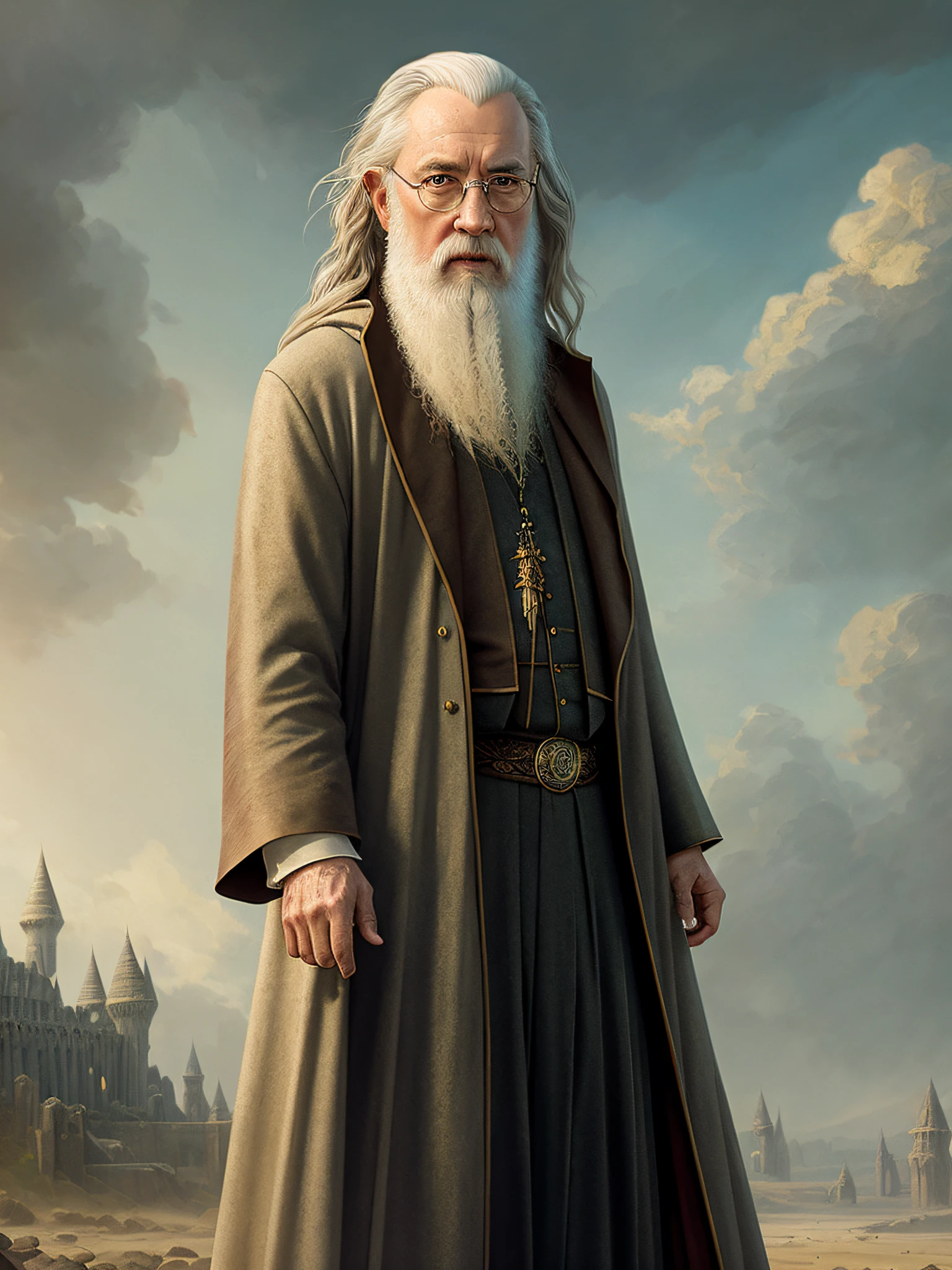 full length portrait of dumbledore target, intricate, symmetrical, elegant, highly detailed, ultrarealistic, photorealistic, Octane Render, 8k, in artgerm style and greg rutkowski and Pino Daeni