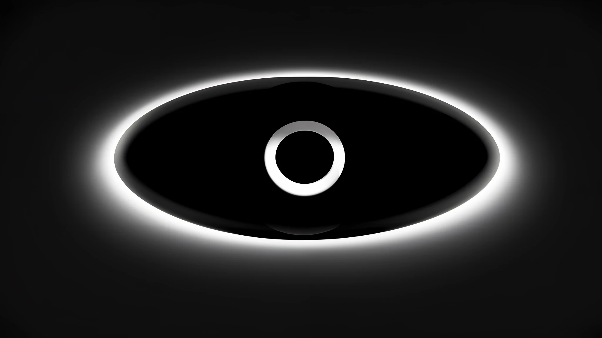 a close up of a black and white oval with a black eye, centered dot pupil, centered eye, black centered pupil, dilated pupil, entire person visible, computer - generated, only eyeball, an eye, an open eye in its center, round pupil, circle iris detailed structure, ( all seeing eye ), face is visible, coherent eye, single eye