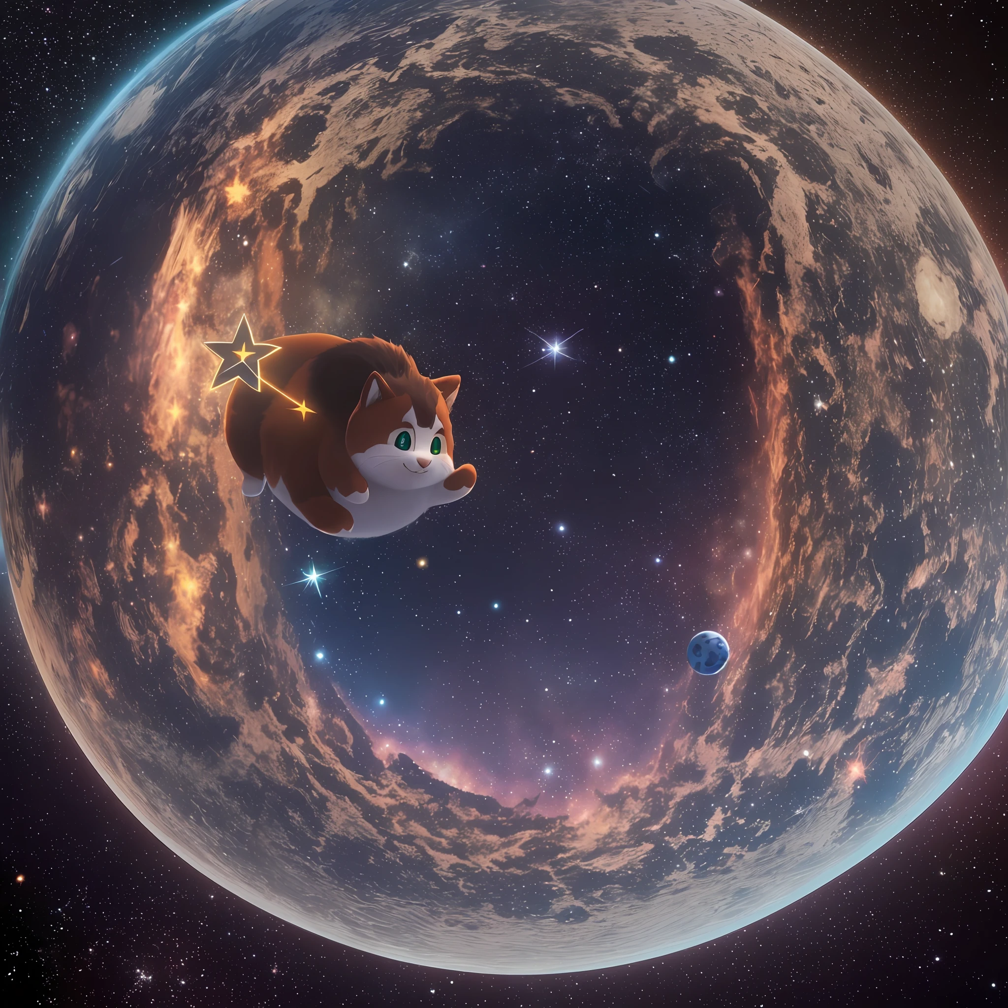a multicolored furry animal, with a little star in the sky on the side, the two in a dialogue, on a different planet, realistic 3D --auto --s2