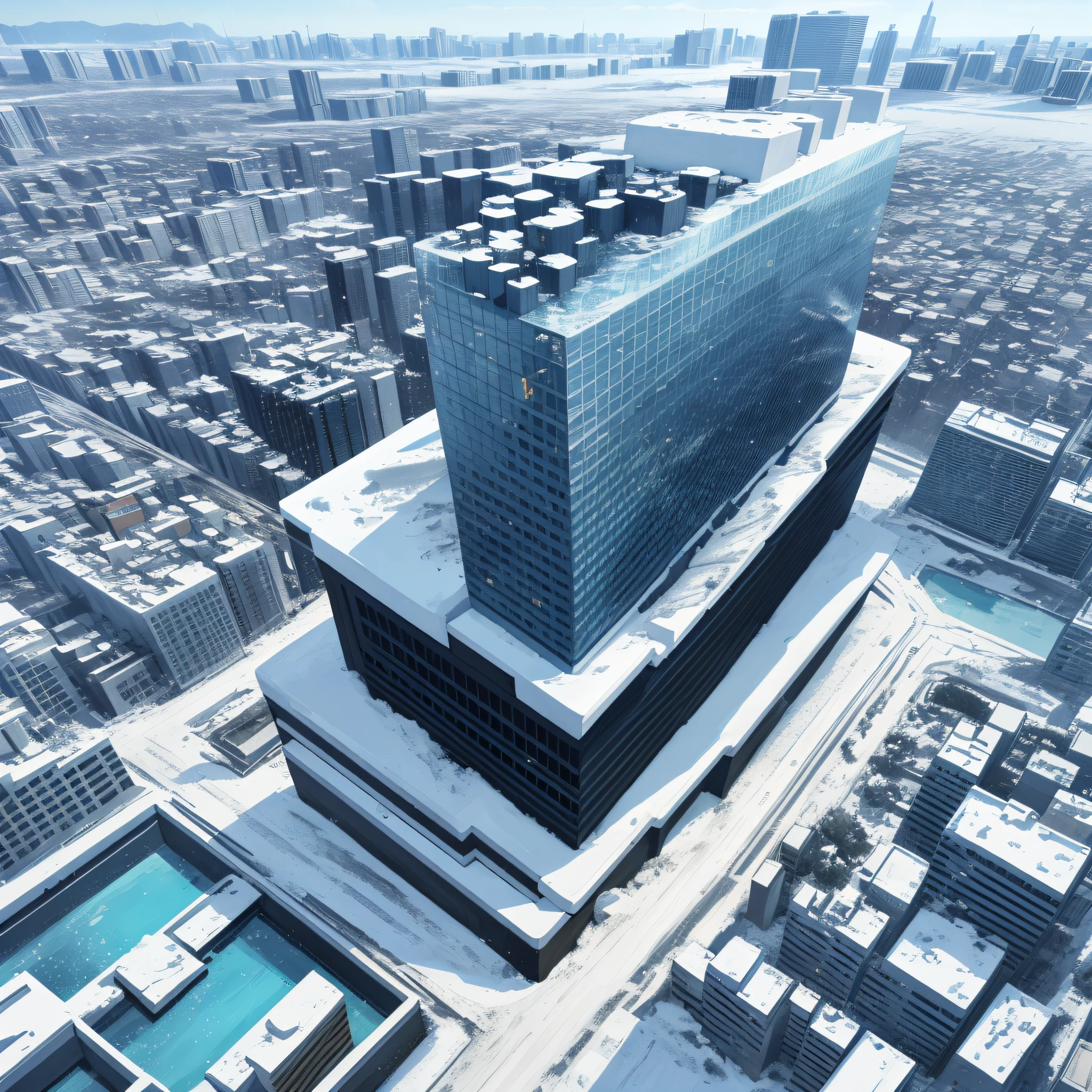 Global ice, cities, buildings, cars, animals, trees
