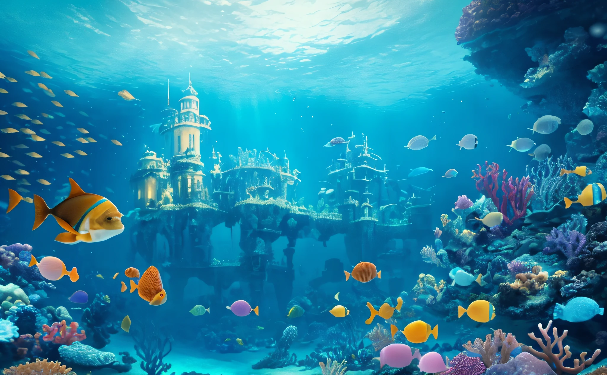 ((Under the Sea)), Underwater Palace, (((Masterpiece)), Scene, Game, Mystery, Hidden, Pixel
