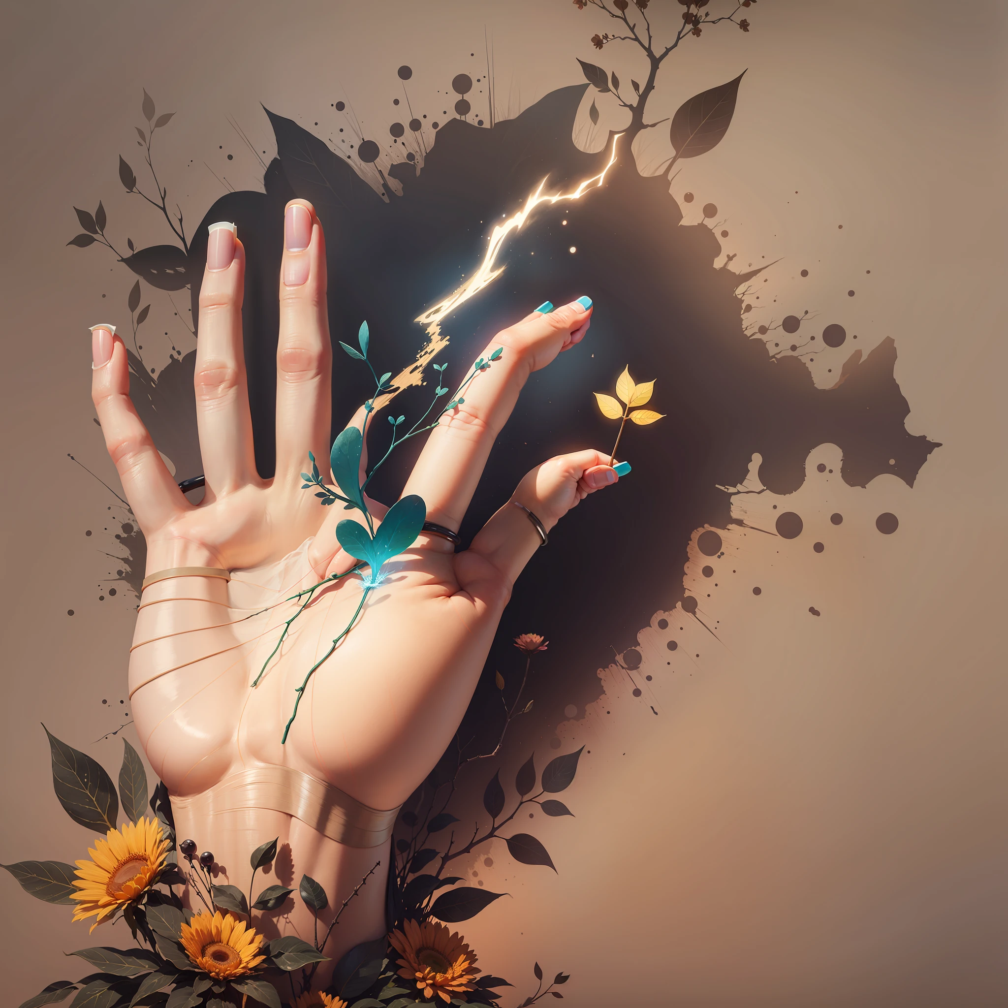 A stick figure hand, hello, healing background, --auto --s2