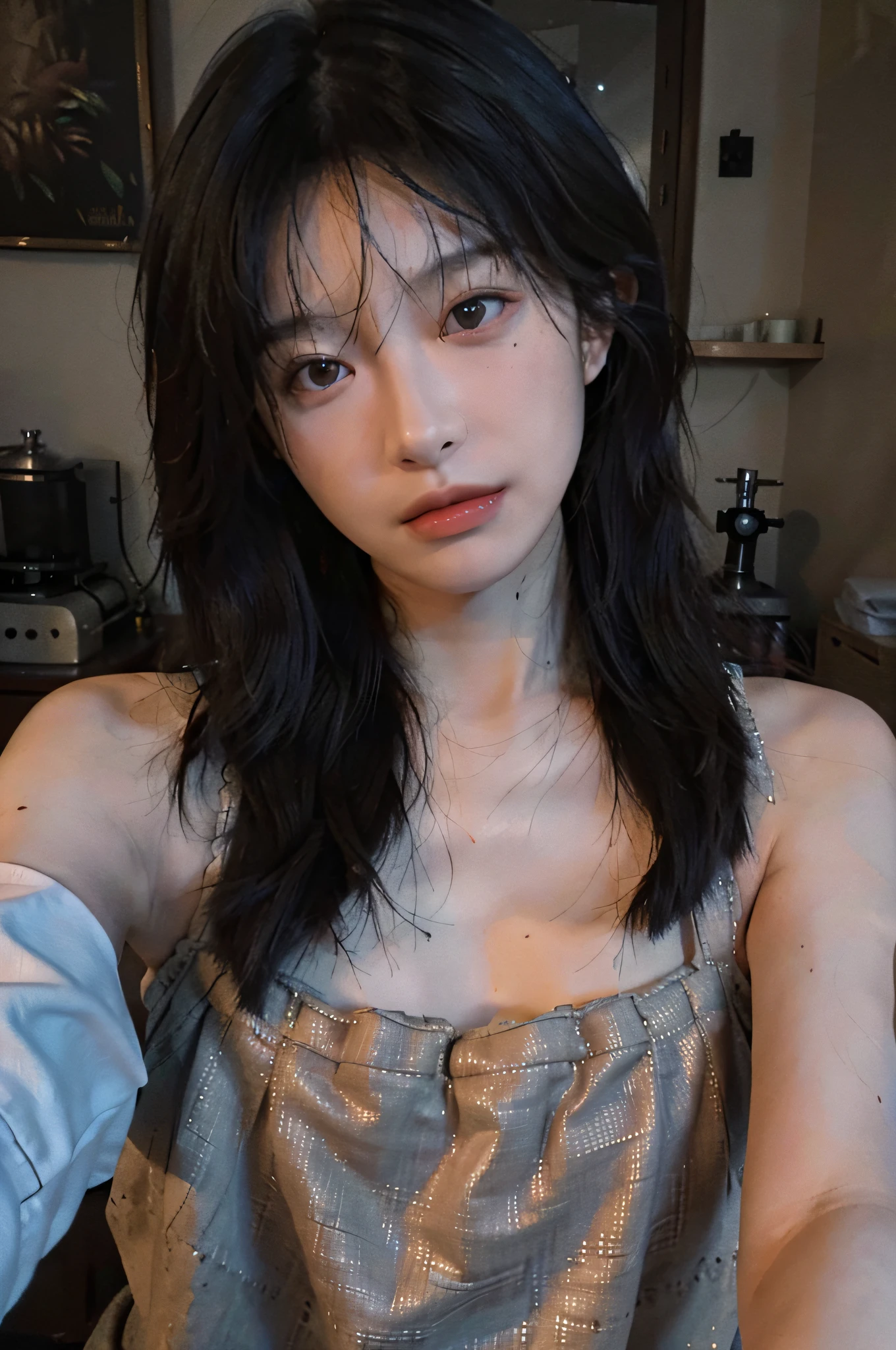 8K,Best quality, masterpiece, ultra high res, (photorealistic:1.4), raw photo, (Authentic skin texture:1.3), (film grain:1.3), (selfie angle),1girl,beautiful detailed eyes and face,masterpiece, best quality,close-up,upper bod,