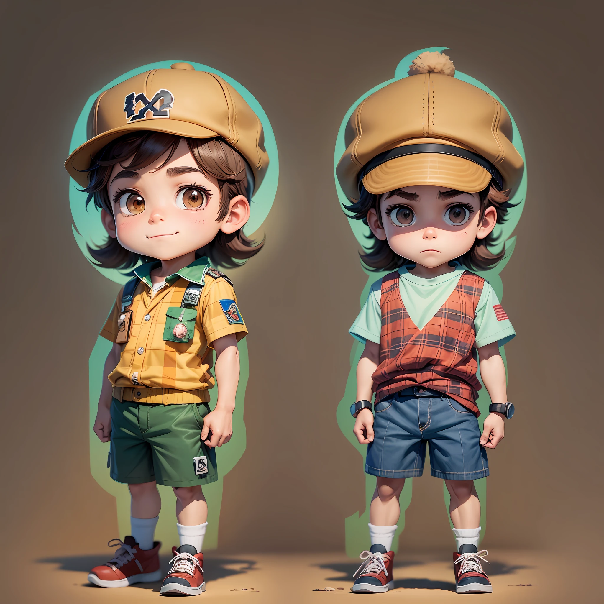 m cartoon of a boy with a hat and a plaid shirt, el chavo, el chavo del ocho, cartoon image, official art, inspired by Junpei Satoh, animation character, character with brown hat, cartoon character, rocco, character name is chad, cartoon style, official character art, boy scout, Full body character, Patrick --auto --s2