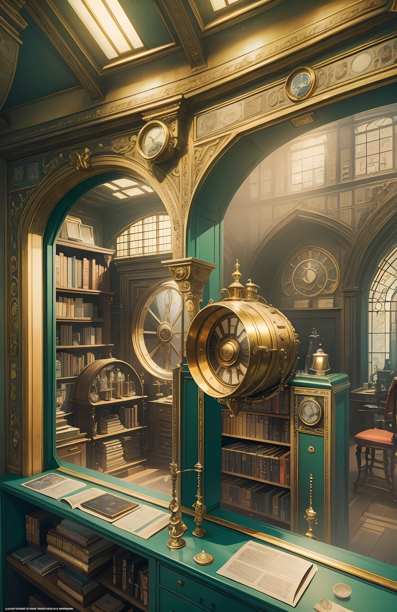 {Vaporwave/Steampunk/Solarpunk} ((Sherlock Holmes)) British Architecture Digest Photos, lots of paperwork, chemicals, inventions, messy rooms, golden lights, surrealism and award-winning masterpieces with incredible details, breathtakingly magnificent --auto --s2