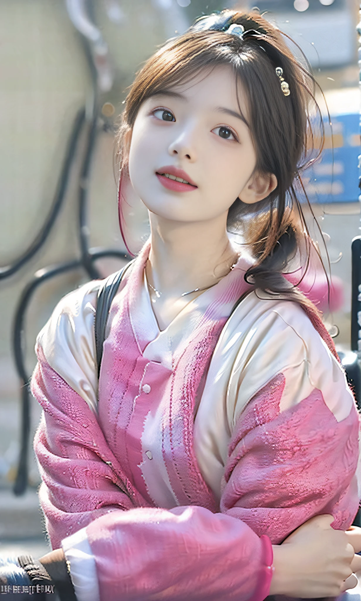(8k, RAW photo, photorealistic:1.38) ,( lip gloss, eyelashes, glossy side, shiny skin, best quality, ultra high resolution, depth of field, chromatic aberration, caustics, wide light, natural shadow, Kpop idol) Watch the audience with serenity and goddess-like happiness,