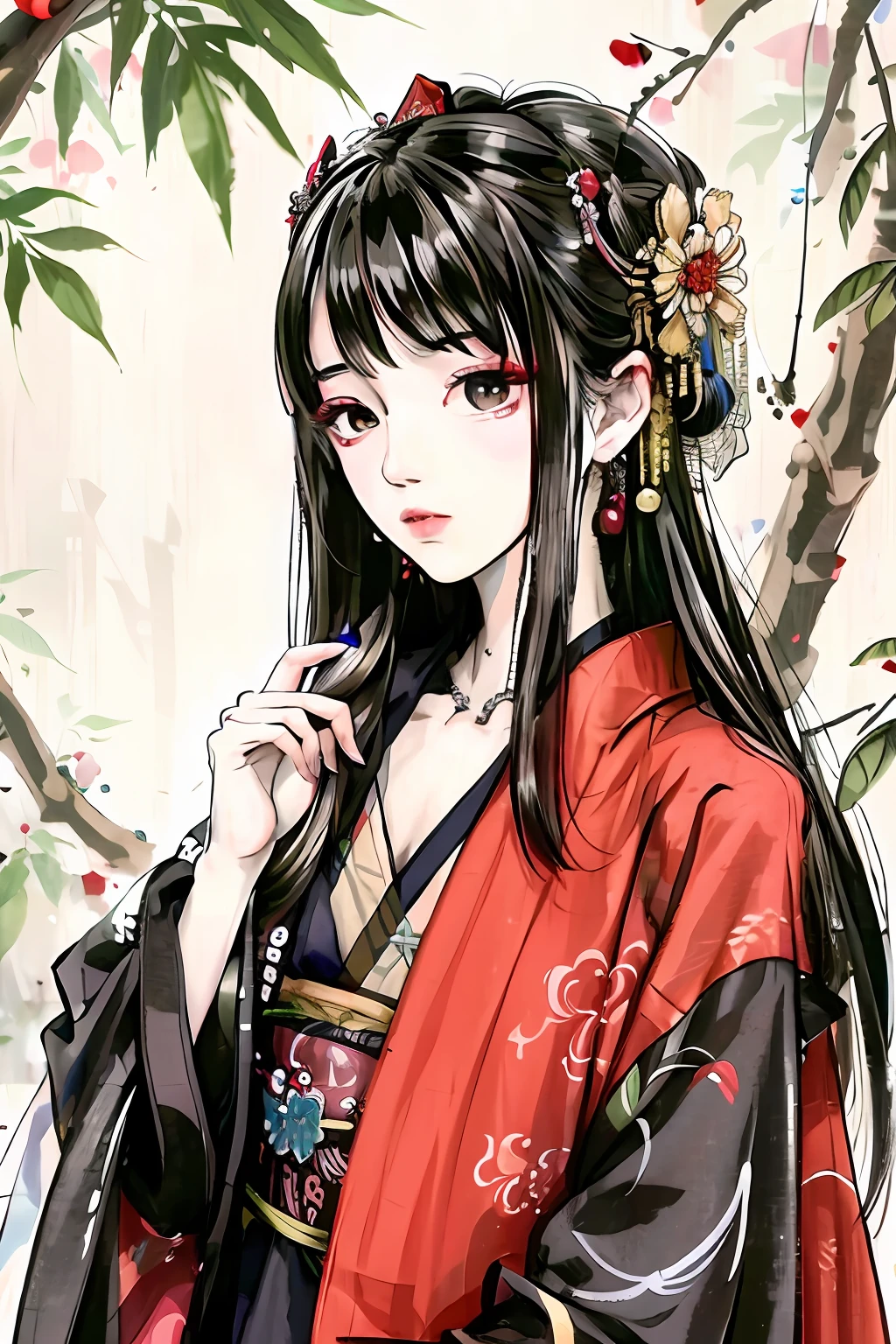 Japanese man,long black hair, kimono, ancient, vampire,