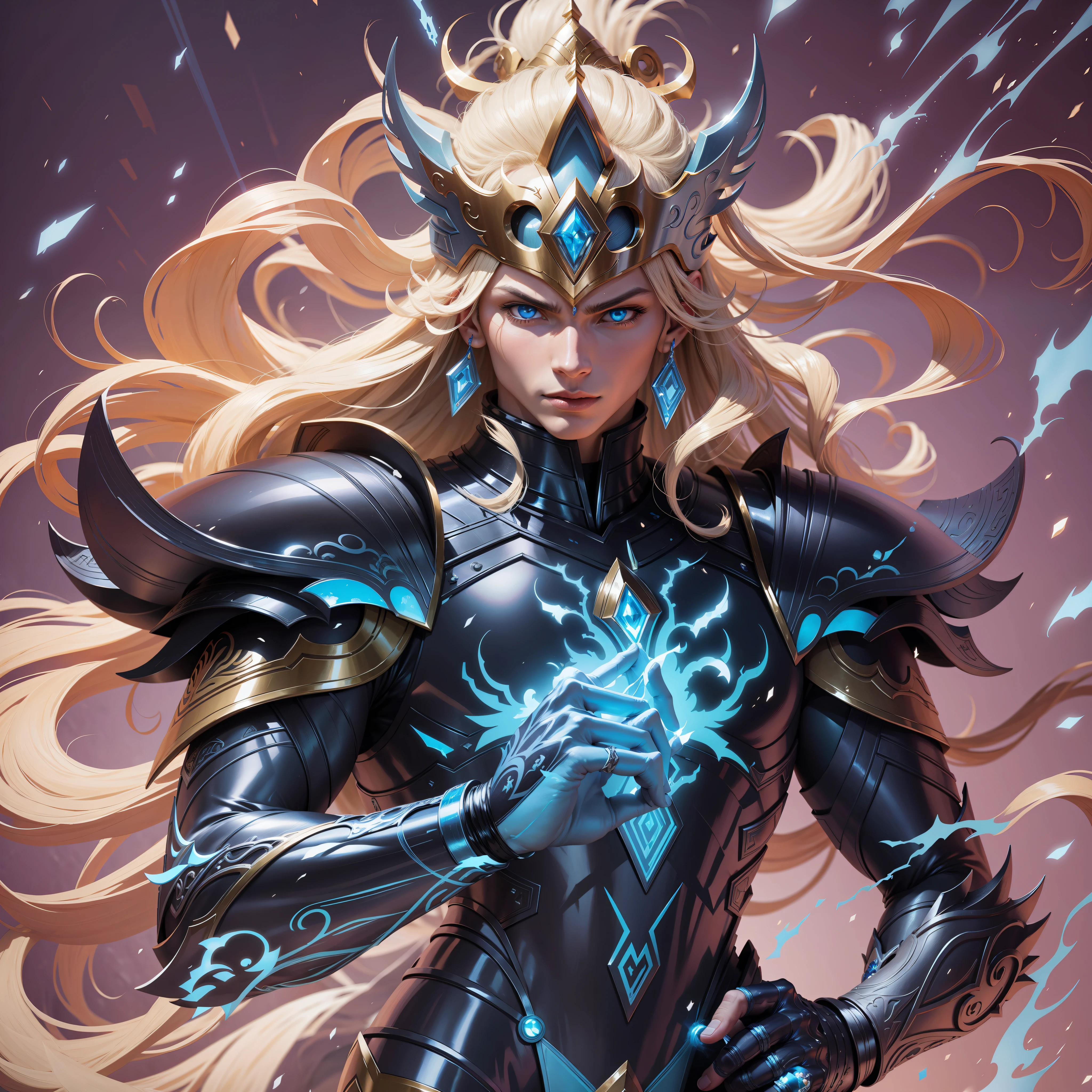 Hyoga Saint Seiya, designed Todd McFarlane style, white armor with blue, blue eyes, blond hair